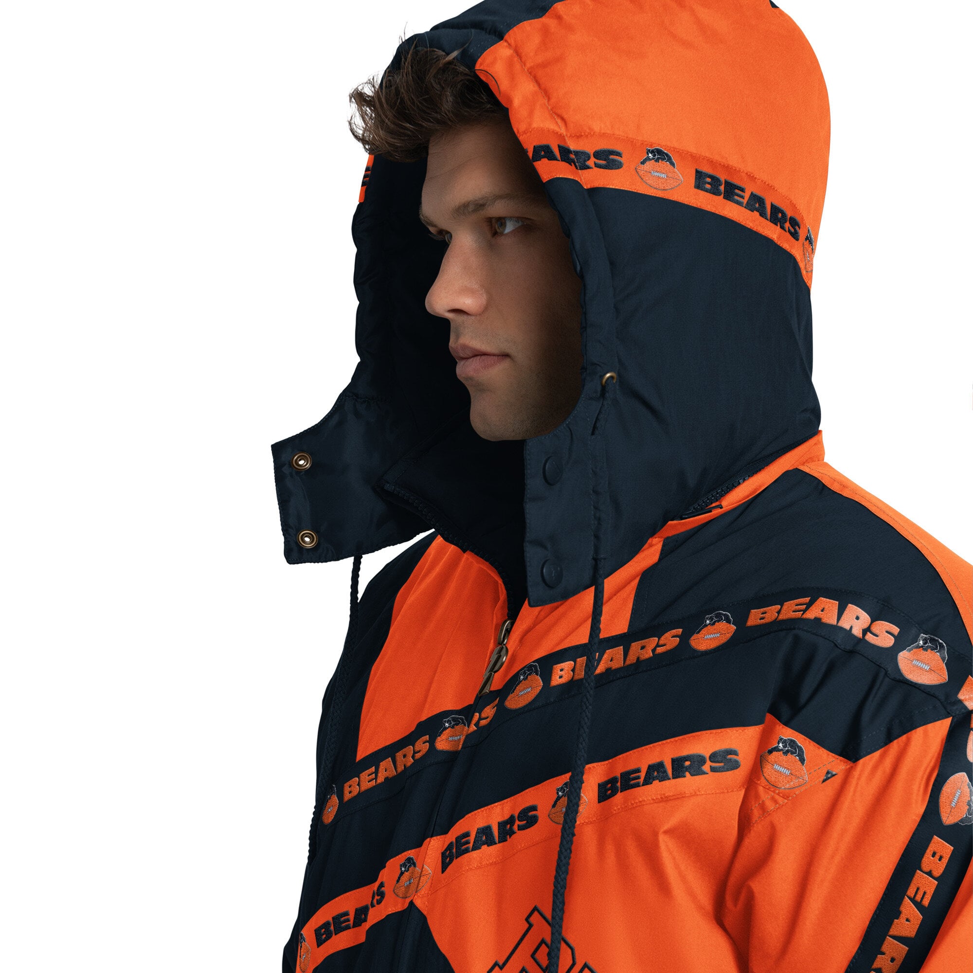 Veste zippée intégrale Chicago Bears bleu marine pour homme, modèle Pro Player, avec capuche amovible.