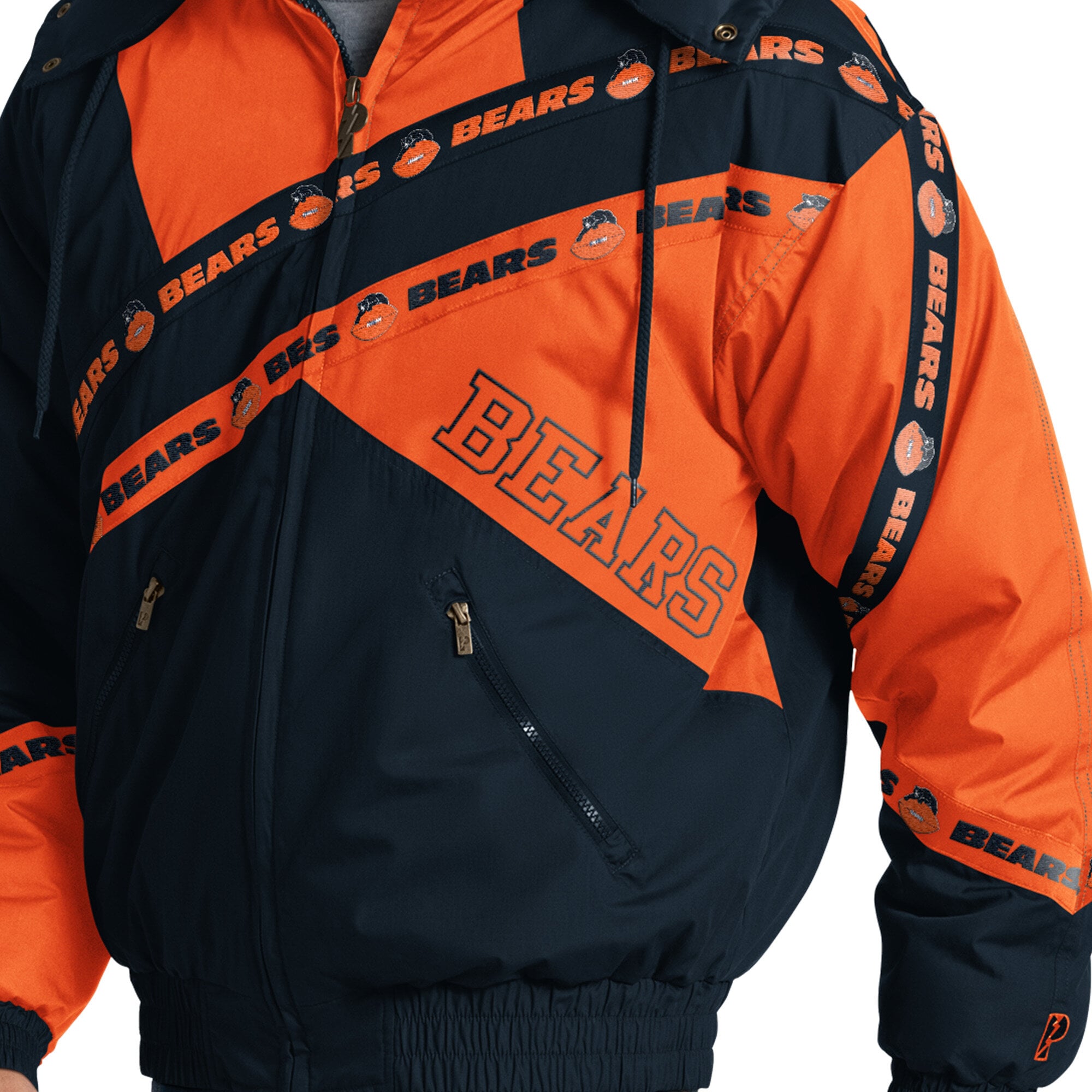 Veste zippée intégrale Chicago Bears bleu marine pour homme, modèle Pro Player, avec capuche amovible.