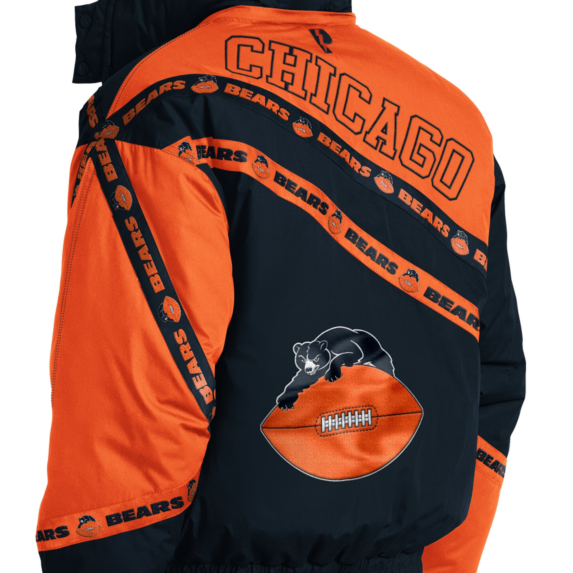 Veste zippée intégrale Chicago Bears bleu marine pour homme, modèle Pro Player, avec capuche amovible.