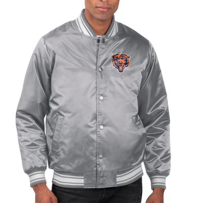 Chicago Bears Starter Printed Team Logo Satin Varsity Full-Snap Jacket - Gray