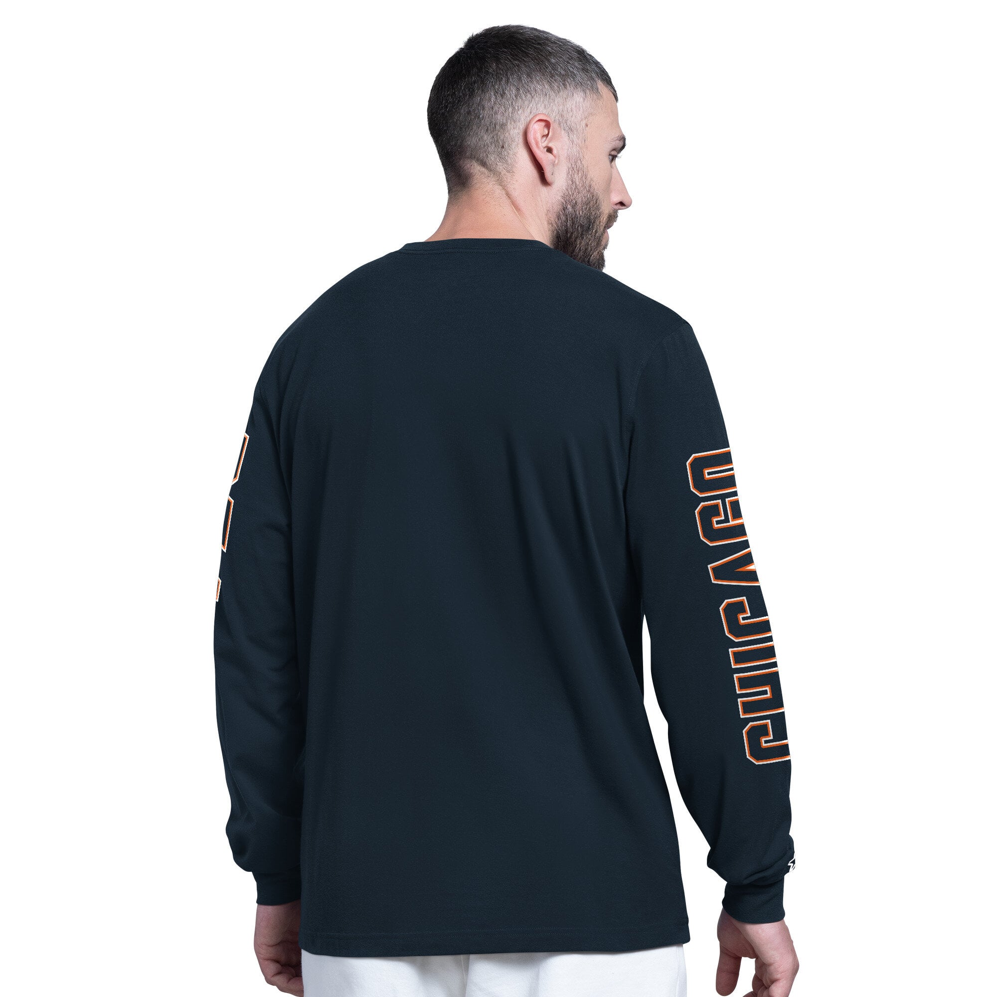 Men's Starter Navy Chicago Bears Clutch Hit II Long-Sleeve T-Shirt