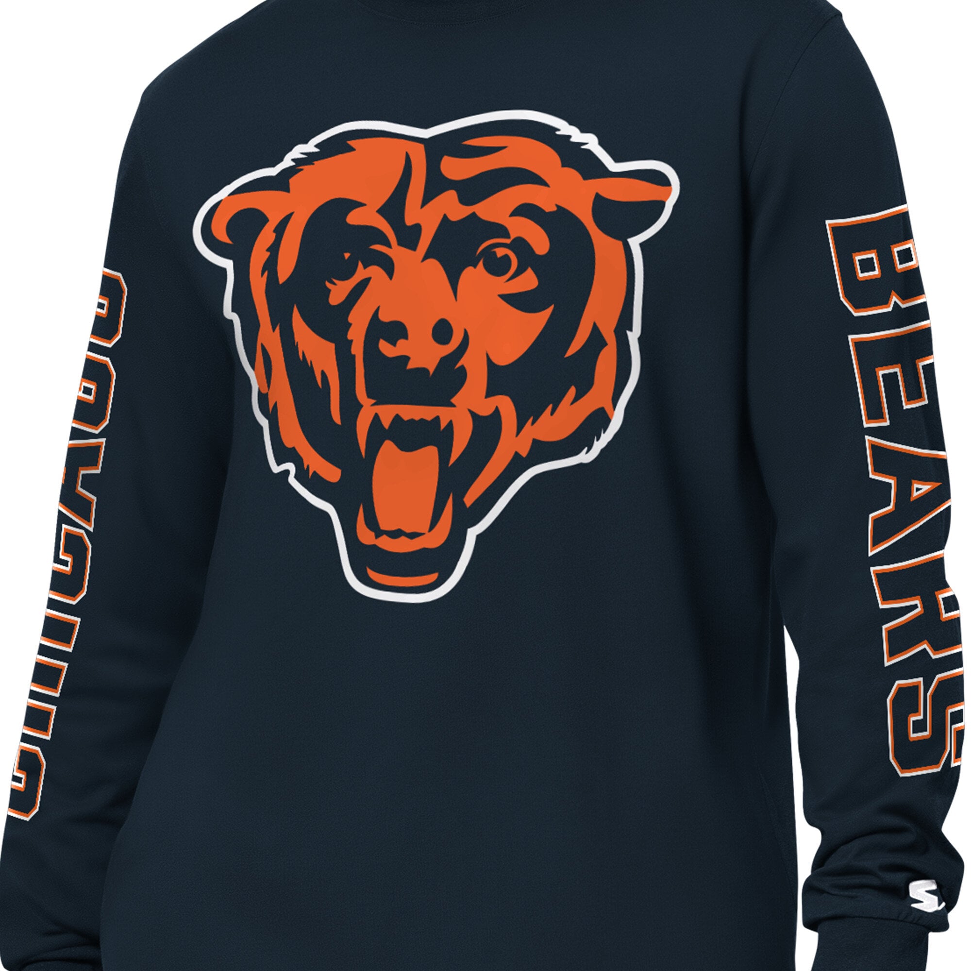 Men's Starter Navy Chicago Bears Clutch Hit II Long-Sleeve T-Shirt