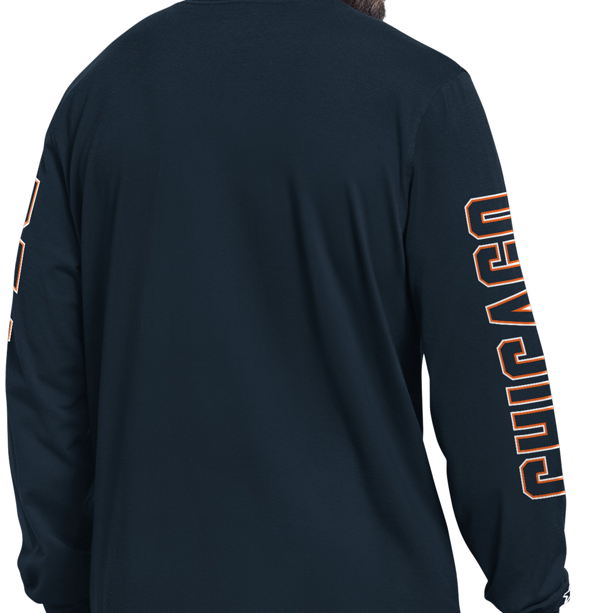 Men's Starter Navy Chicago Bears Clutch Hit II Long-Sleeve T-Shirt