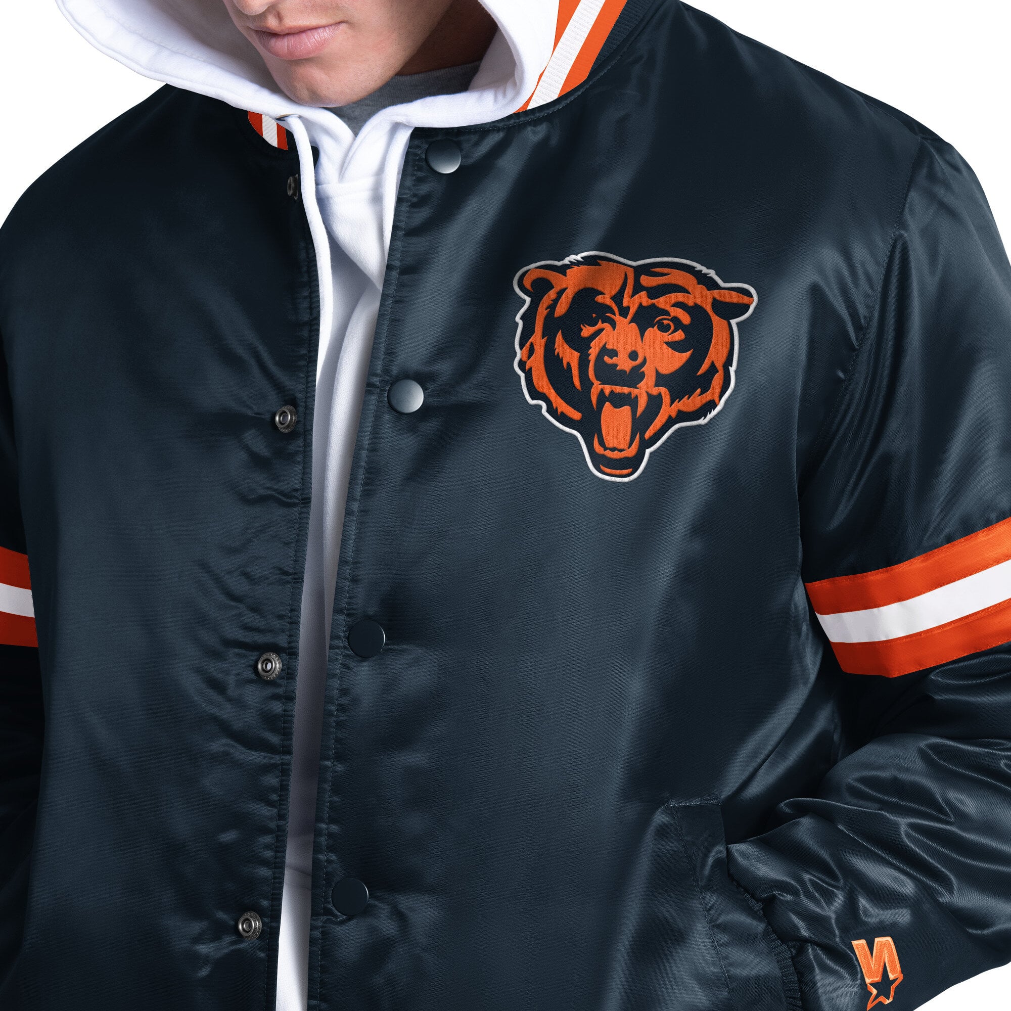 Veste universitaire Starter bleu marine Chicago Bears Courtside à boutons-pression pour homme