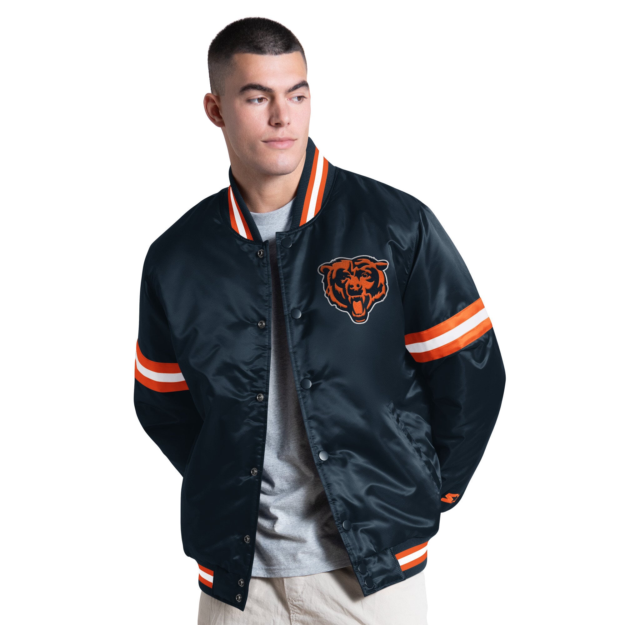 Veste universitaire Starter bleu marine Chicago Bears Courtside à boutons-pression pour homme