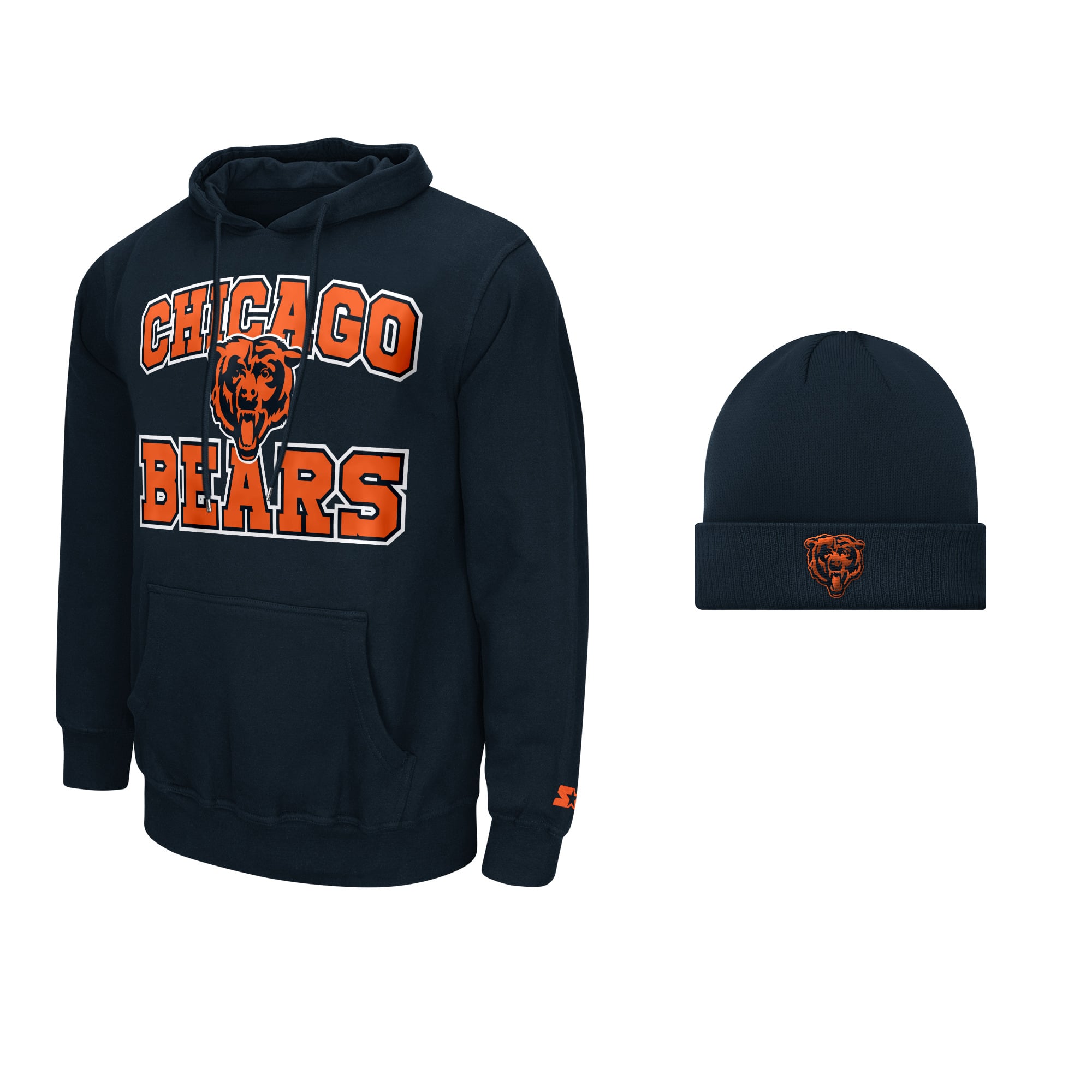 Men's Starter Navy Chicago Bears Hoodie and Cuffed Knit Hat Combo Pack