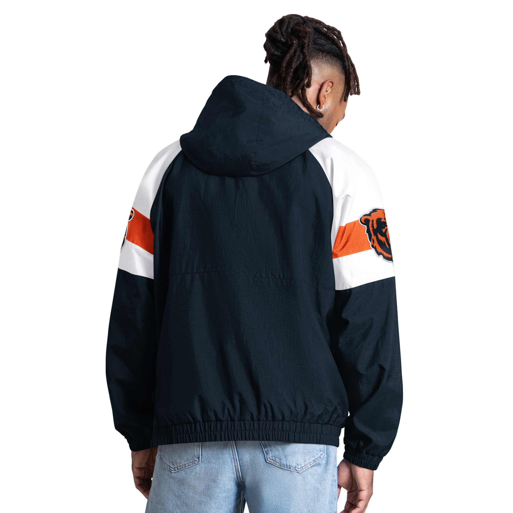 Men's Starter Navy Chicago Bears Street Cut Half-Zip Jacket