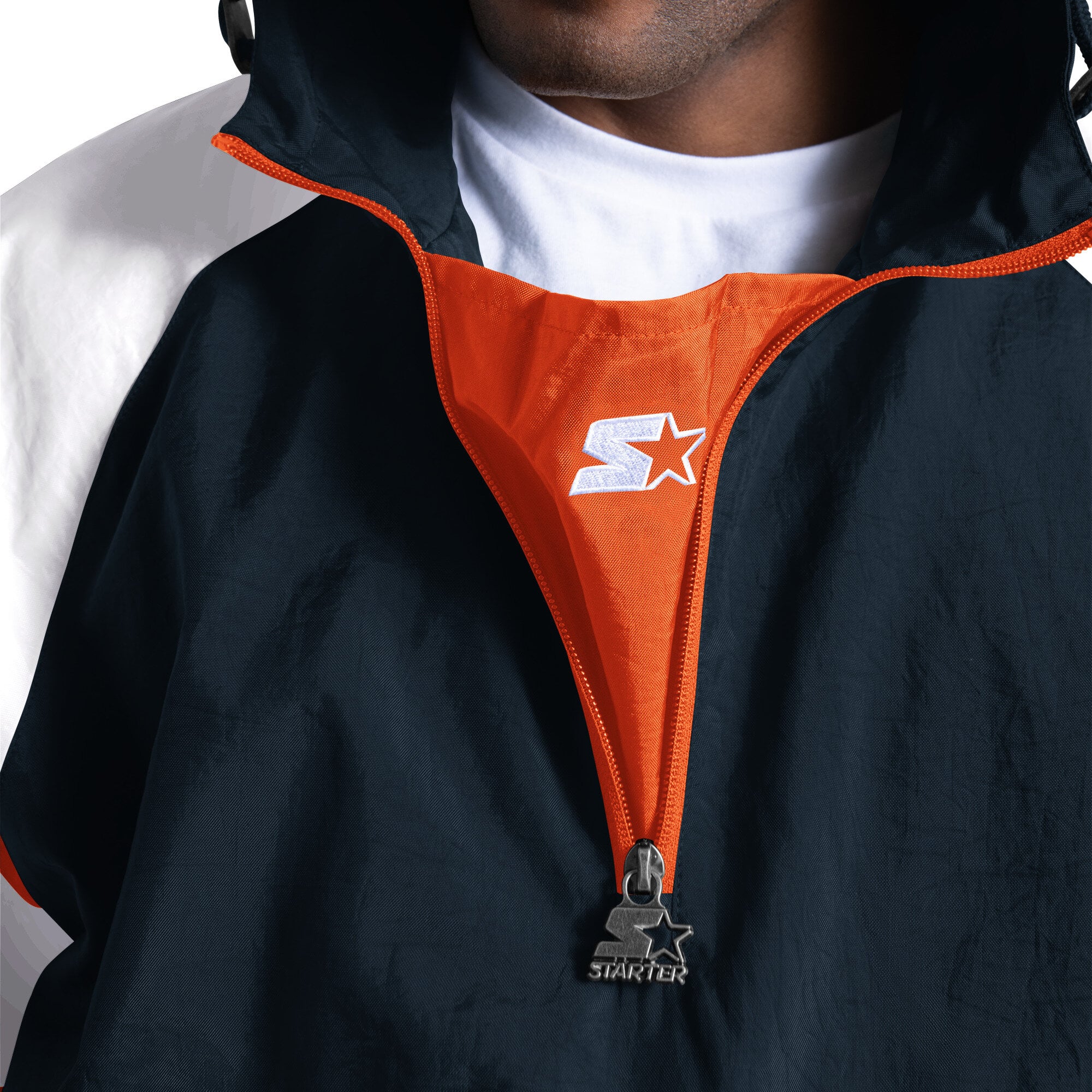 Men's Starter Navy Chicago Bears Street Cut Half-Zip Jacket