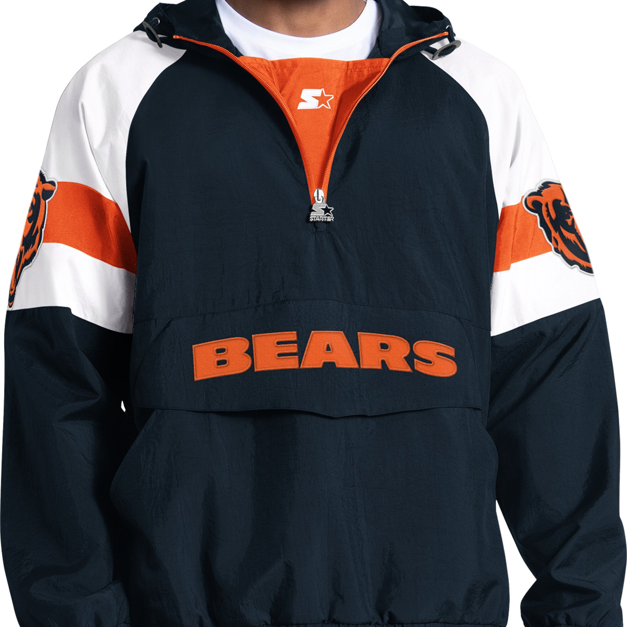 Men's Starter Navy Chicago Bears Street Cut Half-Zip Jacket