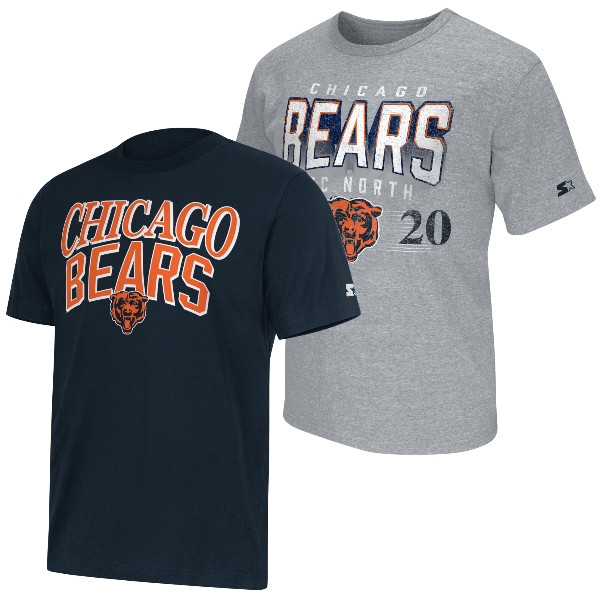 Lot de deux t-shirts à logo Chicago Bears pour homme, bleu marine/gris chiné, la marque Starter.