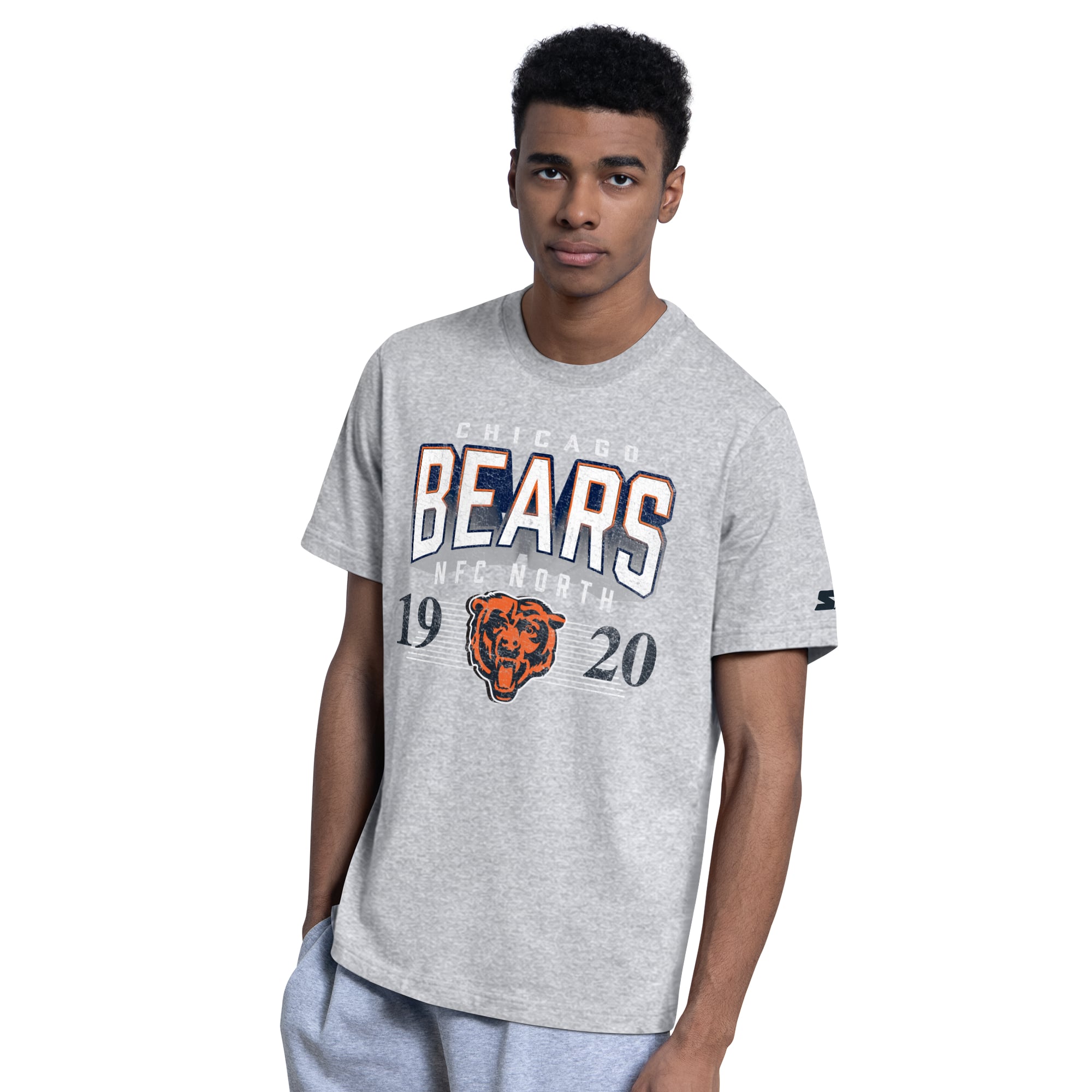Lot de deux t-shirts à logo Chicago Bears pour homme, bleu marine/gris chiné, la marque Starter.