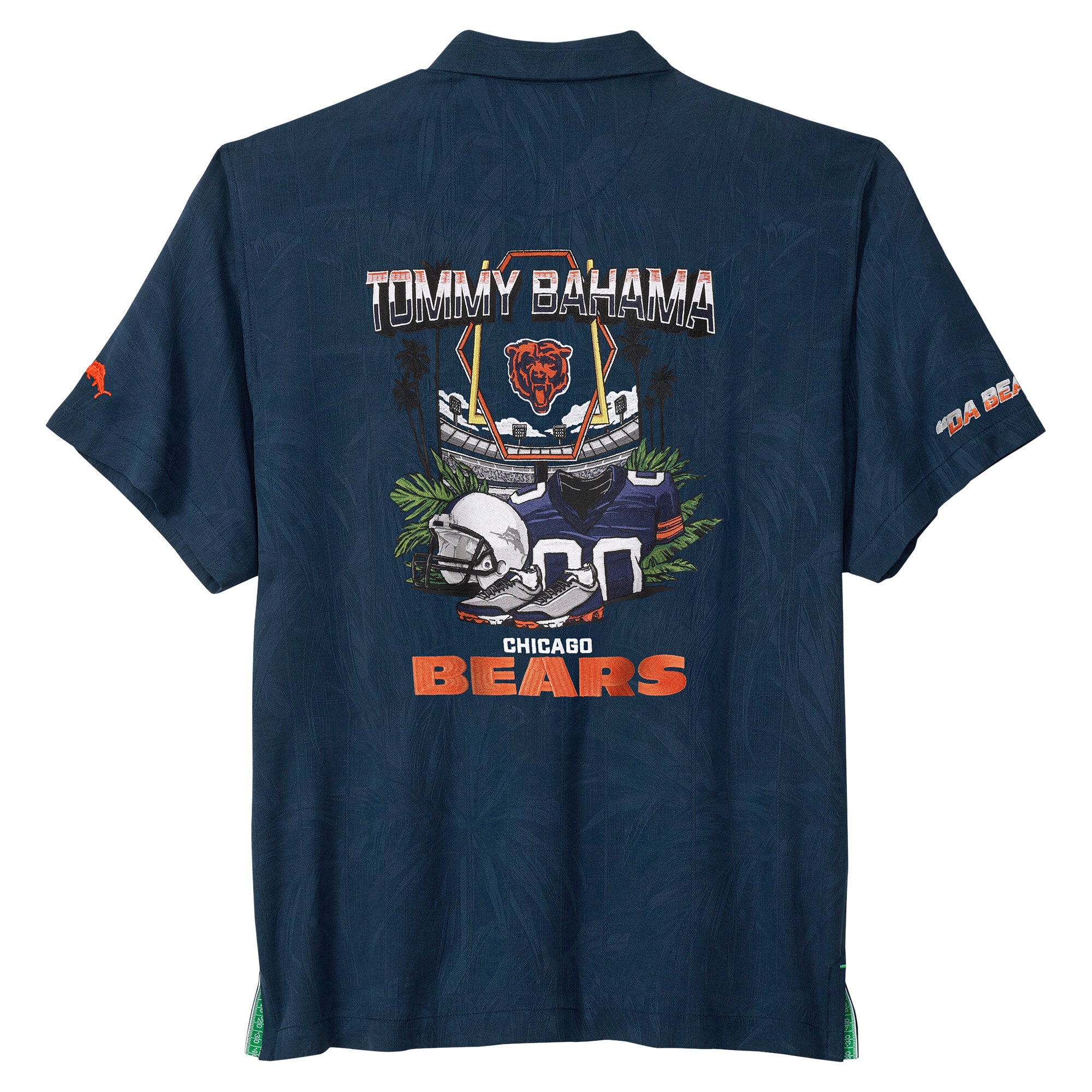Chemise boutonnée Tommy Bahama Navy Chicago Bears Endzone Paradise IslandZone pour homme