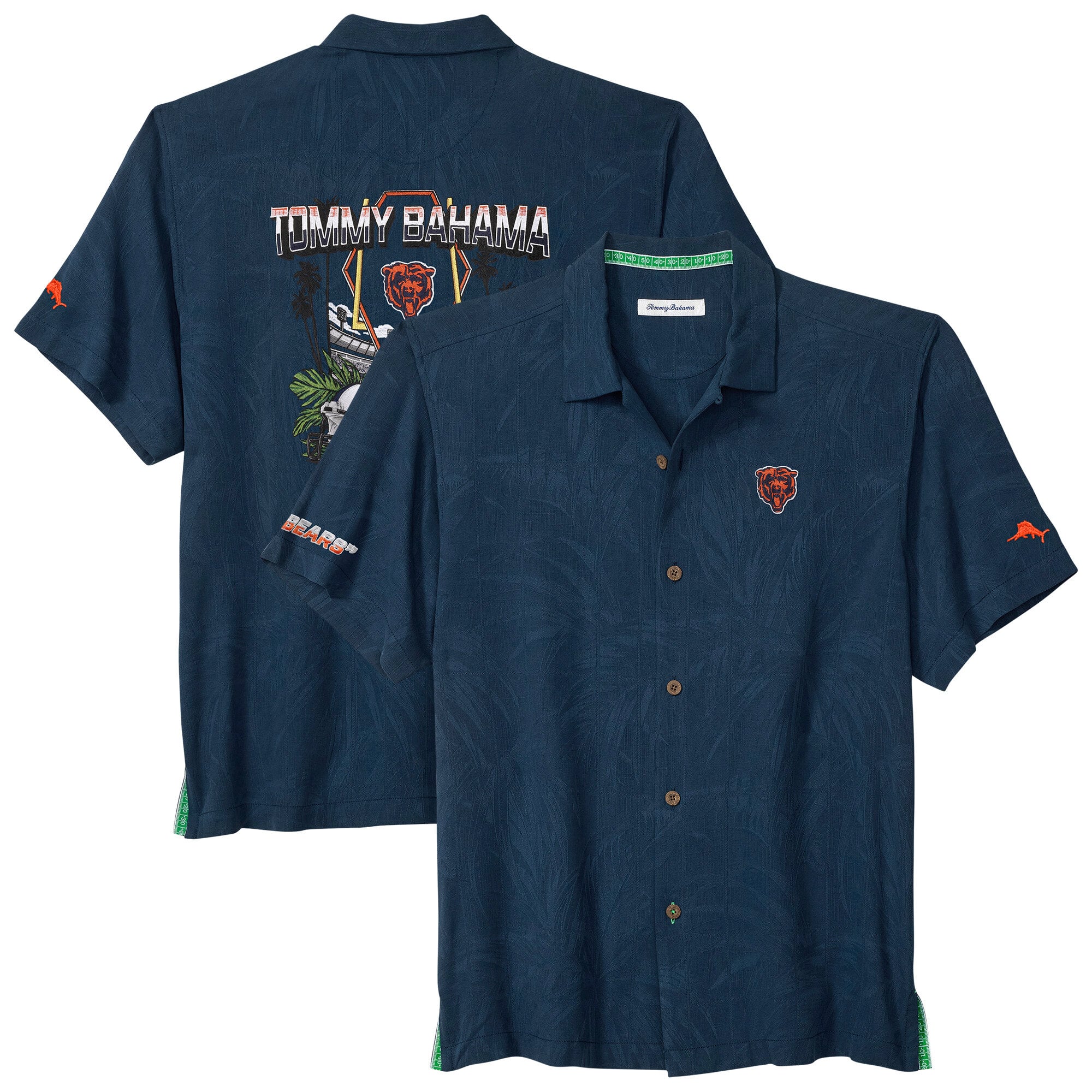 Chemise boutonnée Tommy Bahama Navy Chicago Bears Endzone Paradise IslandZone pour homme