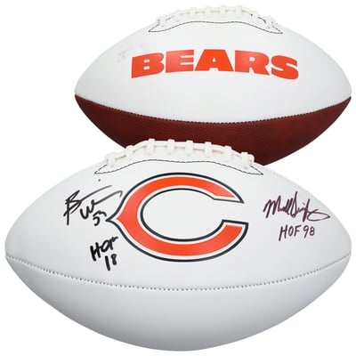 Mike Singletary & Brian Urlacher Chicago Bears Autographed Fanatics Authentic Franklin White Panel Football with Multiple Inscriptions