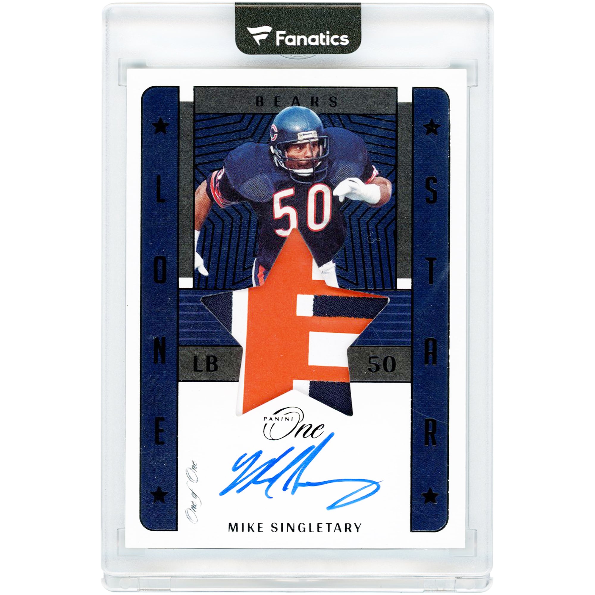 Mike Singletary Chicago Bears Autographed 2022 Panini One Black Lone Star Tri-Color Jersey Relic #87 #1/1 Card