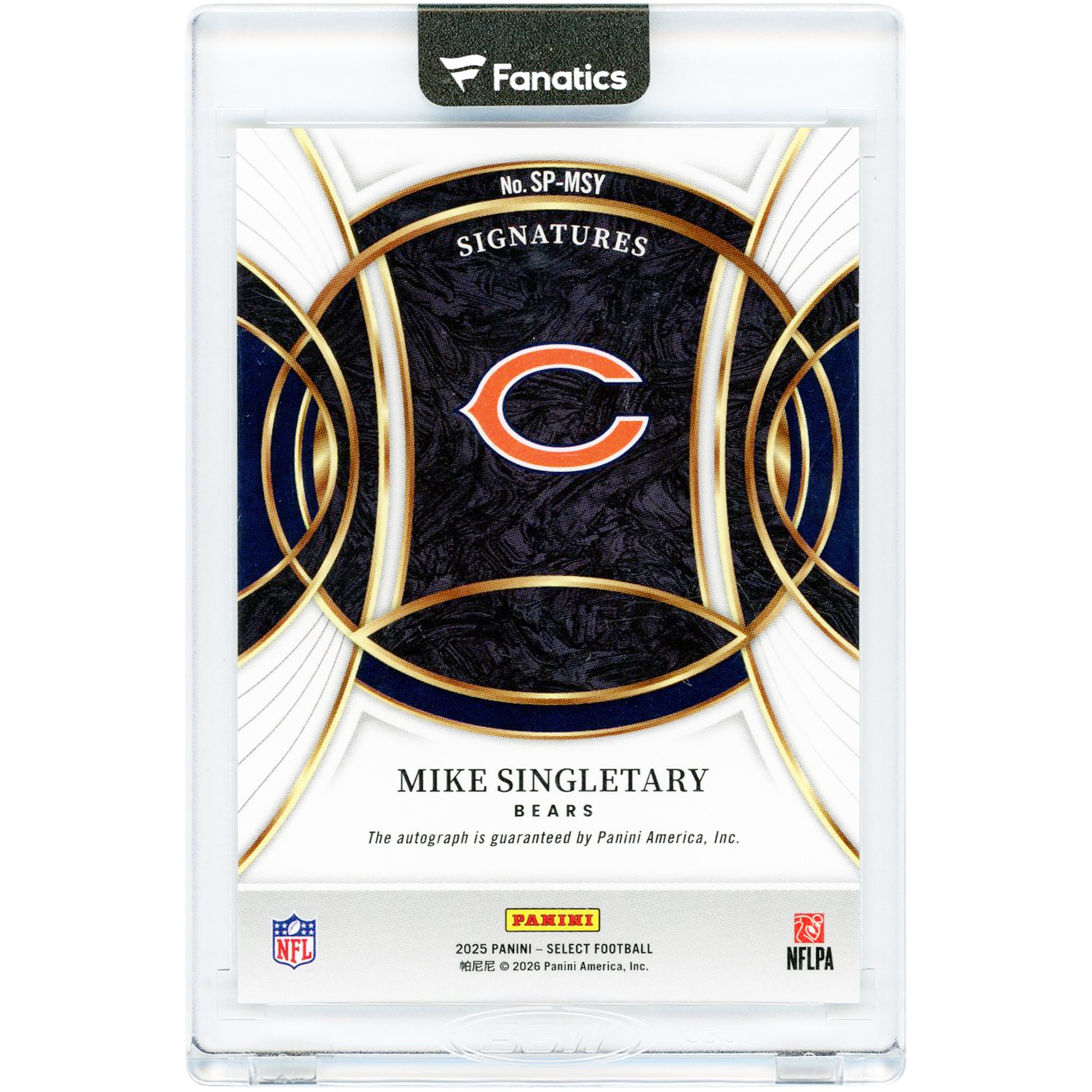 Carte Panini Select Silver Prizm 2025 #SP-MSY autographiée par Mike Singletary des Bears de Chicago