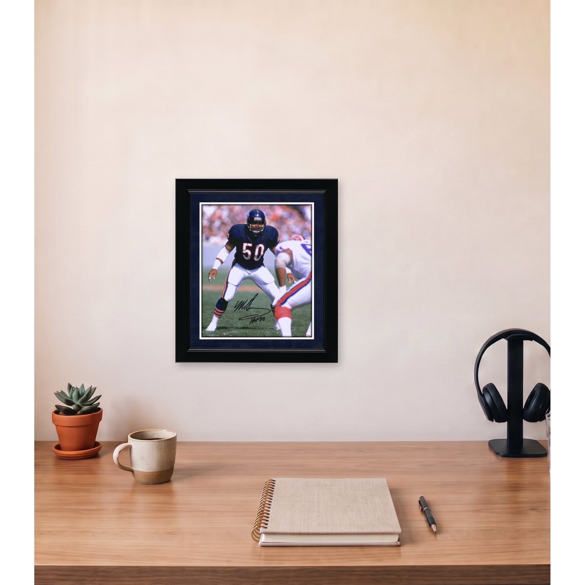Mike Singletary Chicago Bears Autographed 8" x 10" Navy Vertical Photograph with "HOF 98" Inscription