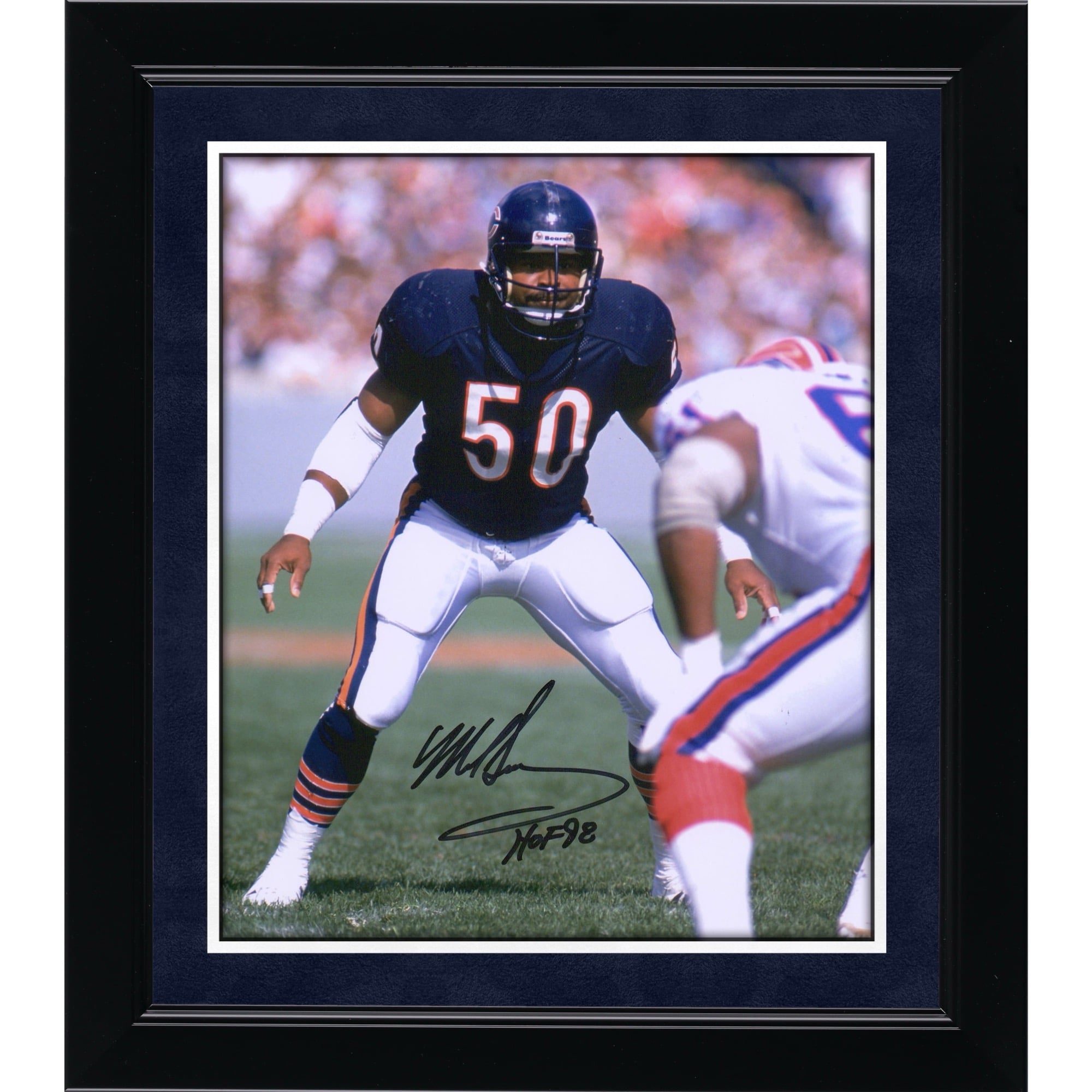 Mike Singletary Chicago Bears Autographed 8" x 10" Navy Vertical Photograph with "HOF 98" Inscription