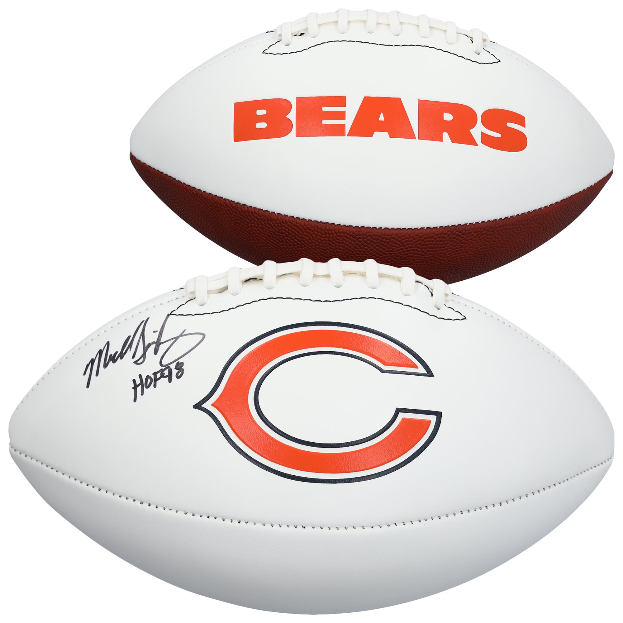 Ballon de football américain Franklin White Panel autographié par Mike Singletary des Chicago Bears avec inscription « HOF 98 »