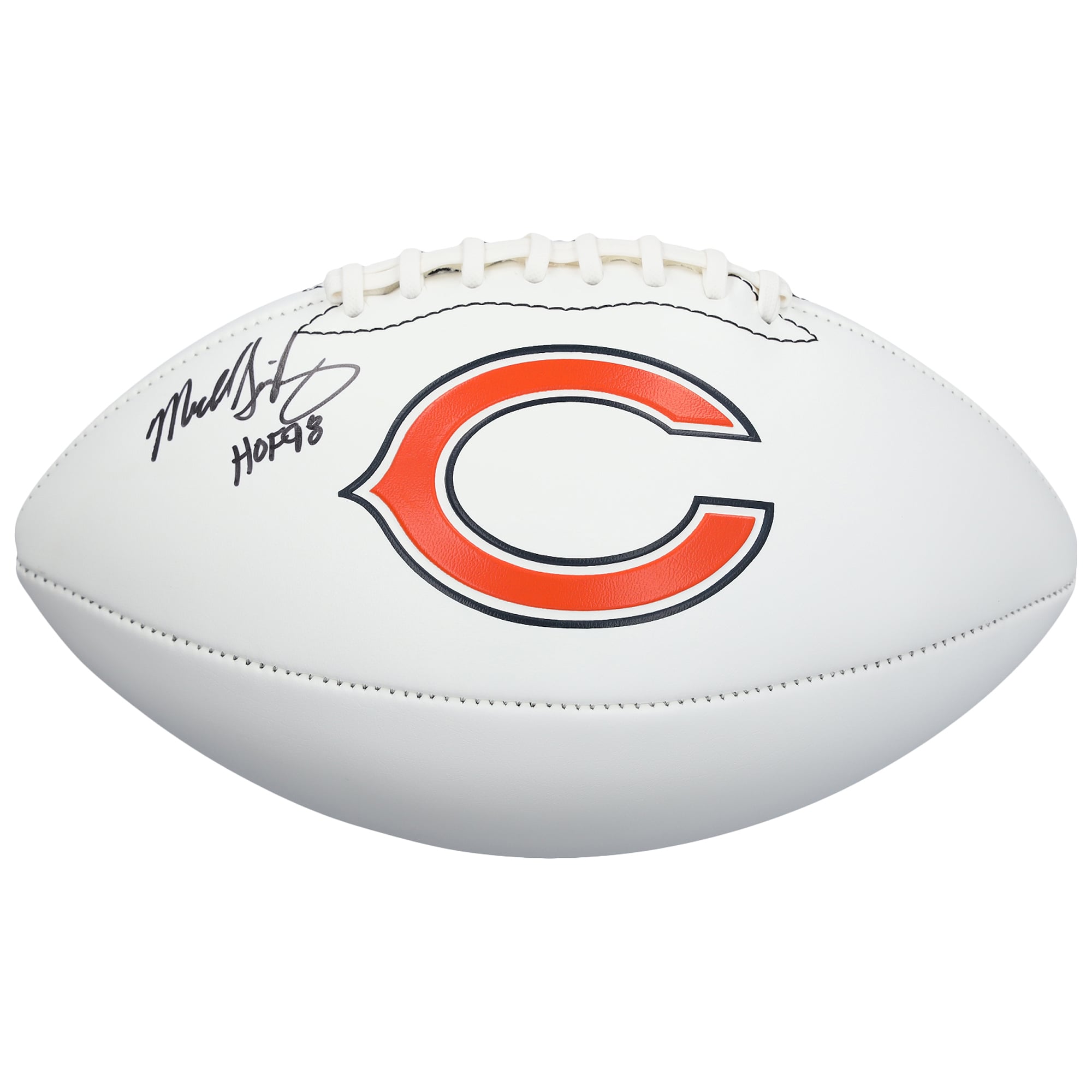 Ballon de football américain Franklin White Panel autographié par Mike Singletary des Chicago Bears avec inscription « HOF 98 »