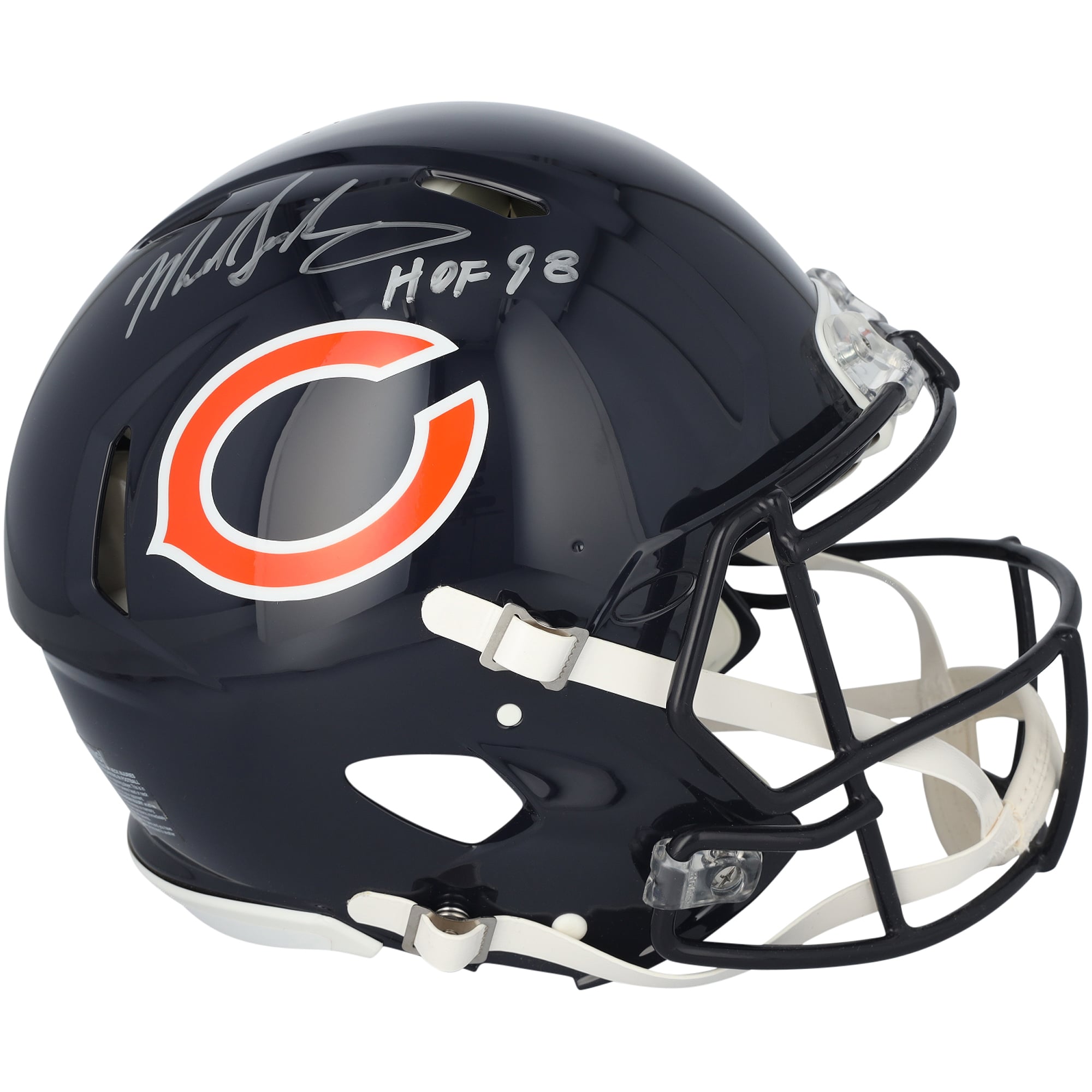 Casque Riddell Speed ​​Authentic autographié par Mike Singletary des Bears de Chicago avec inscription « HOF 98 »