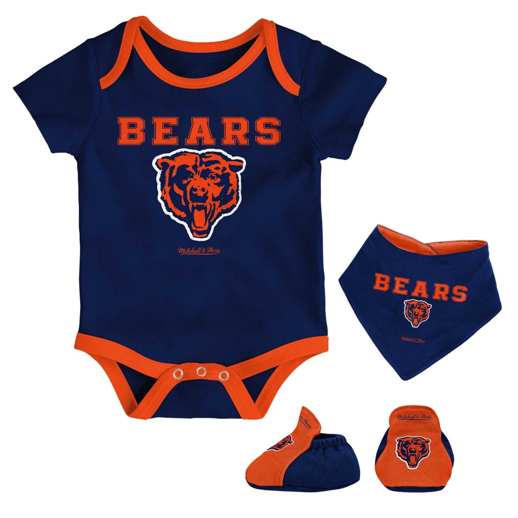 Chicago Bears Mitchell & Ness Newborn & Infant Throwback Bodysuit, Bib & Booties Set - Navy/Orange