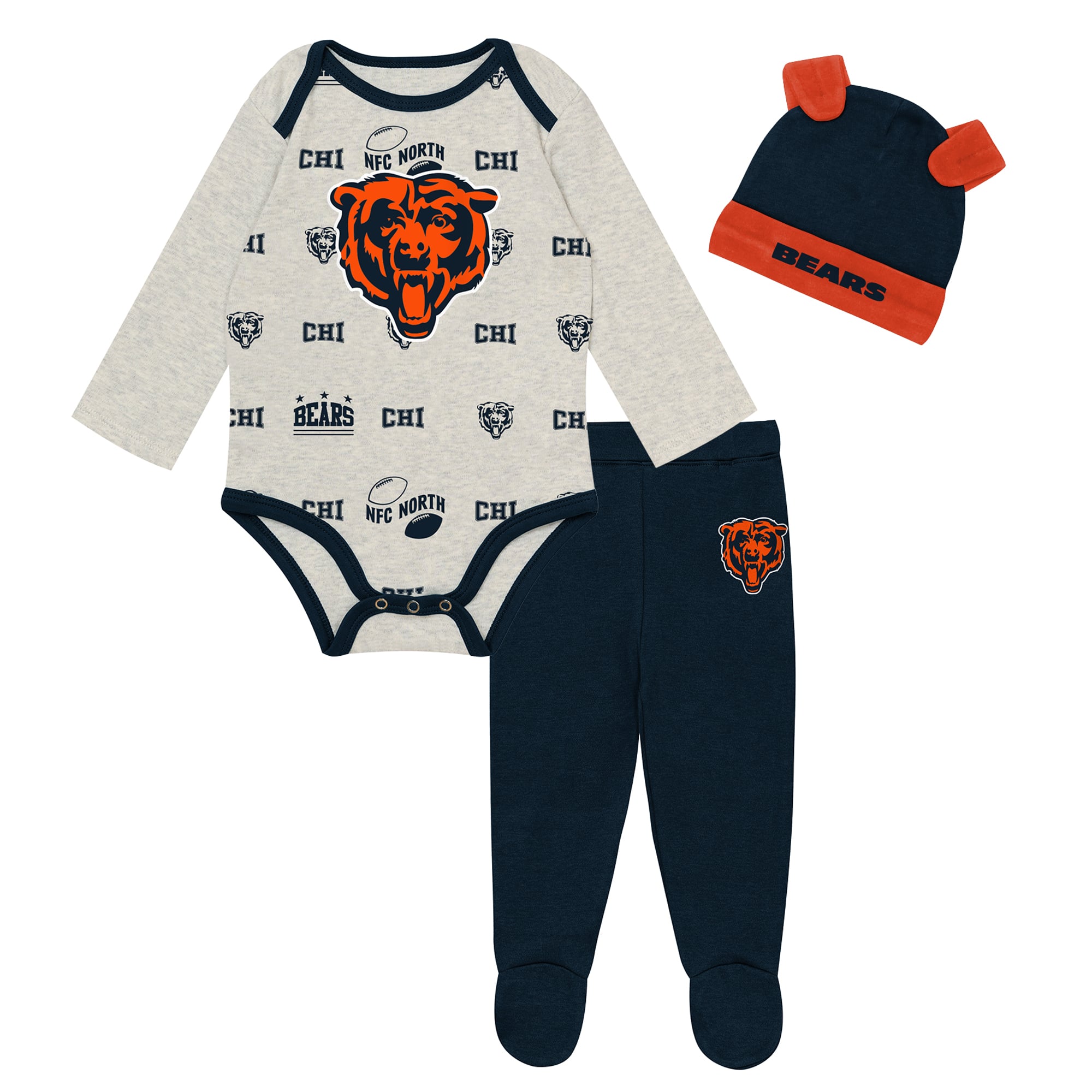 Ensemble pantalon et bonnet 3 pièces pour nouveau-né Outerstuff Heather Gray Chicago Bears Huddles & Giggles