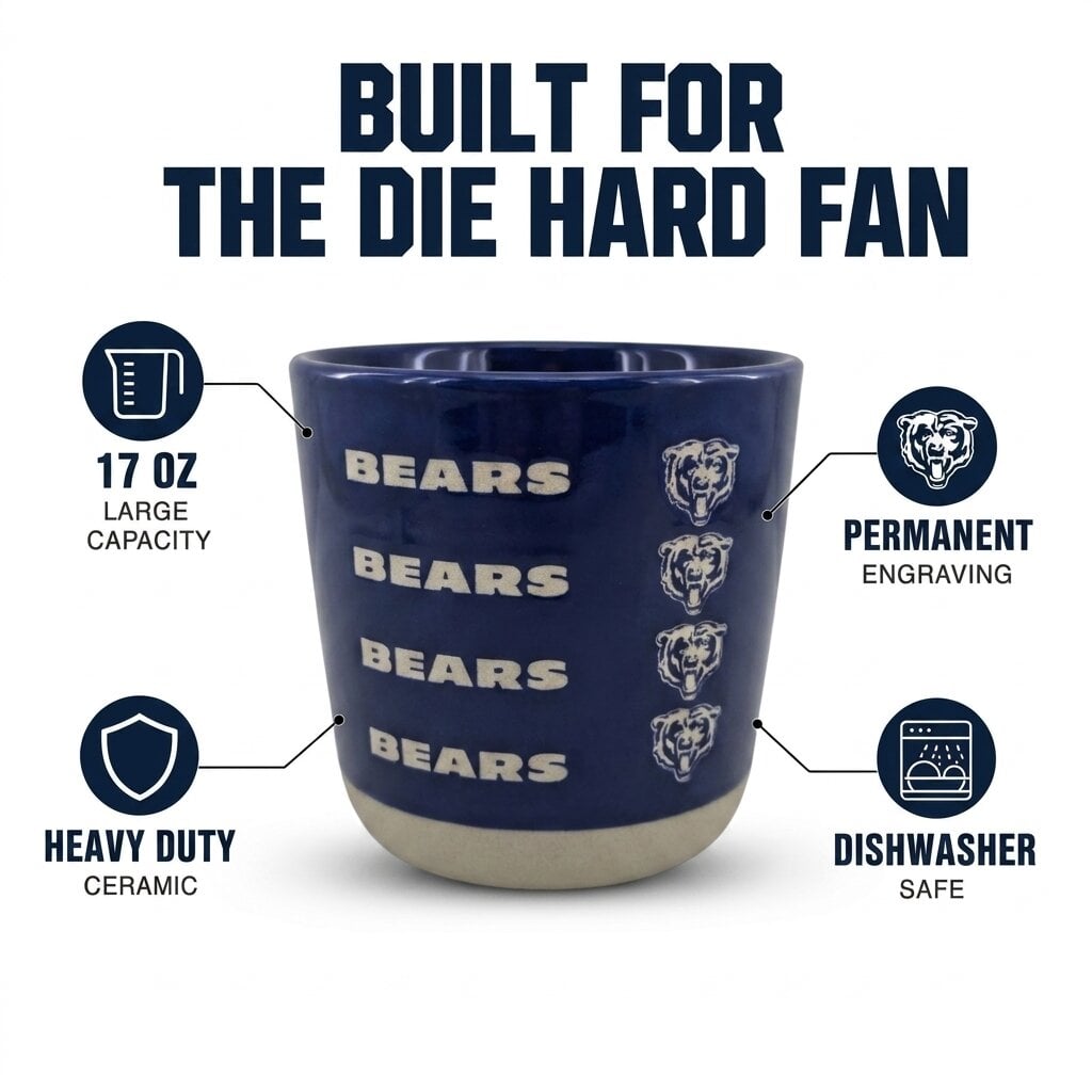 Mug Pegasus Chicago Bears 17 oz, logo ton sur ton, finition sablée