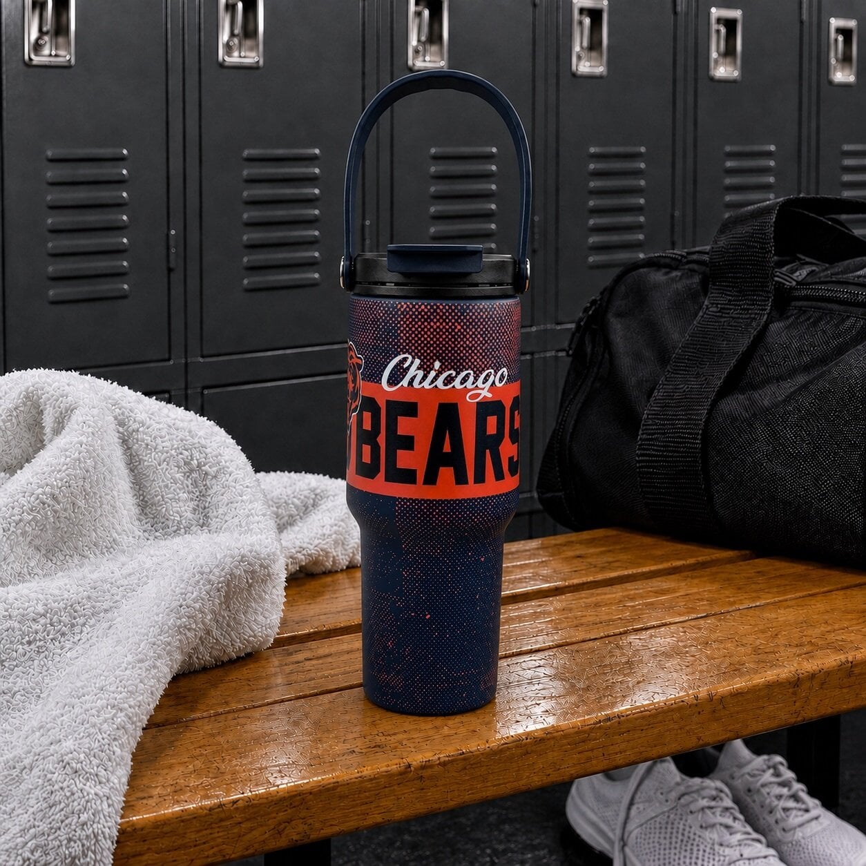 Gourde Pegasus Chicago Bears 710 ml (24 oz) en acier inoxydable à double bouchon et motif moucheté dégradé