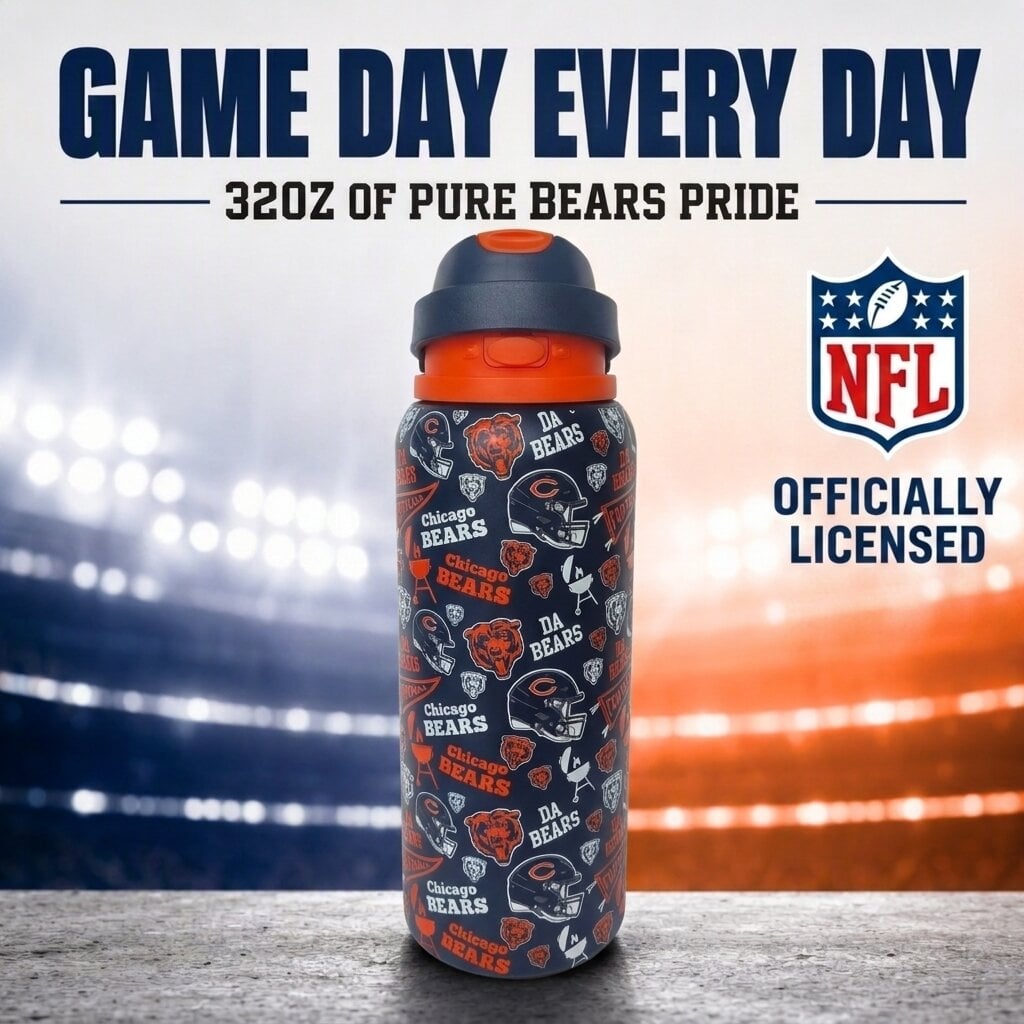 Gourde Pegasus Chicago Bears 32 oz, fanion de match, en acier inoxydable ProPress