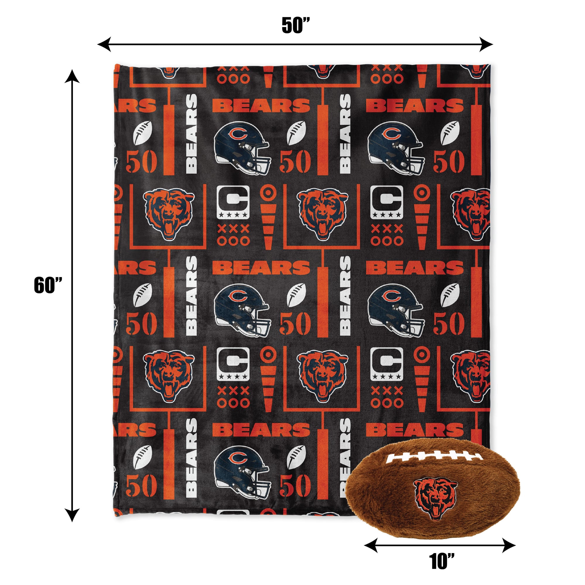 Pegasus Chicago Bears 50" x 60" Blackout Team Spirit Ultra Soft Throw & Plush Football Combo Pack