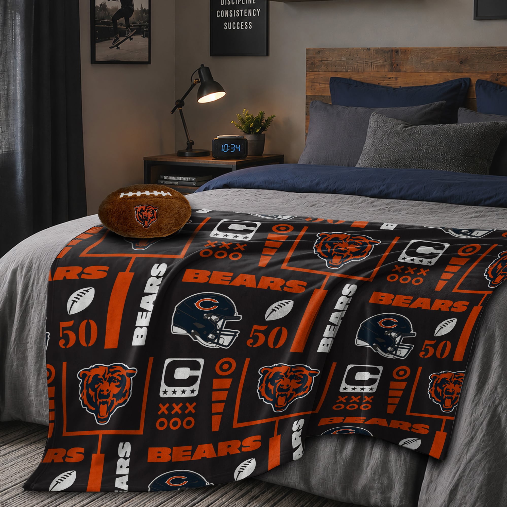 Pegasus Chicago Bears 50" x 60" Blackout Team Spirit Ultra Soft Throw & Plush Football Combo Pack