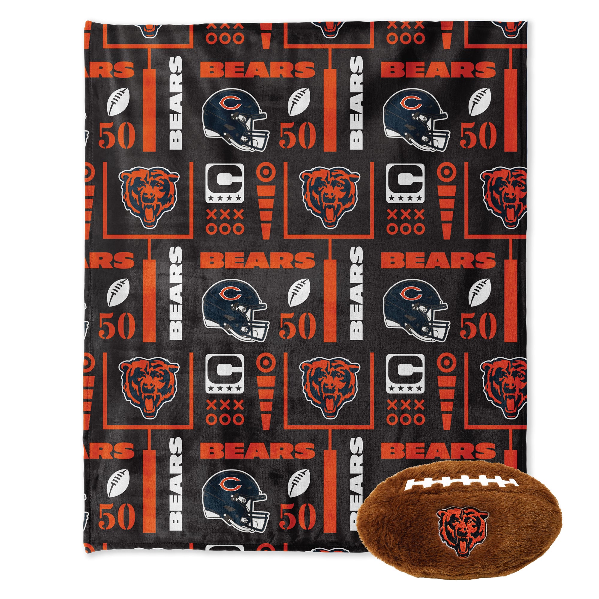 Pegasus Chicago Bears 50" x 60" Blackout Team Spirit Ultra Soft Throw & Plush Football Combo Pack