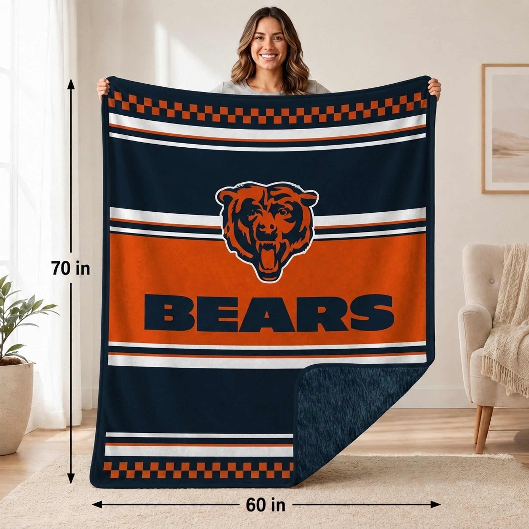 Couverture en fausse fourrure à carreaux Pegasus Chicago Bears 60" x 70"