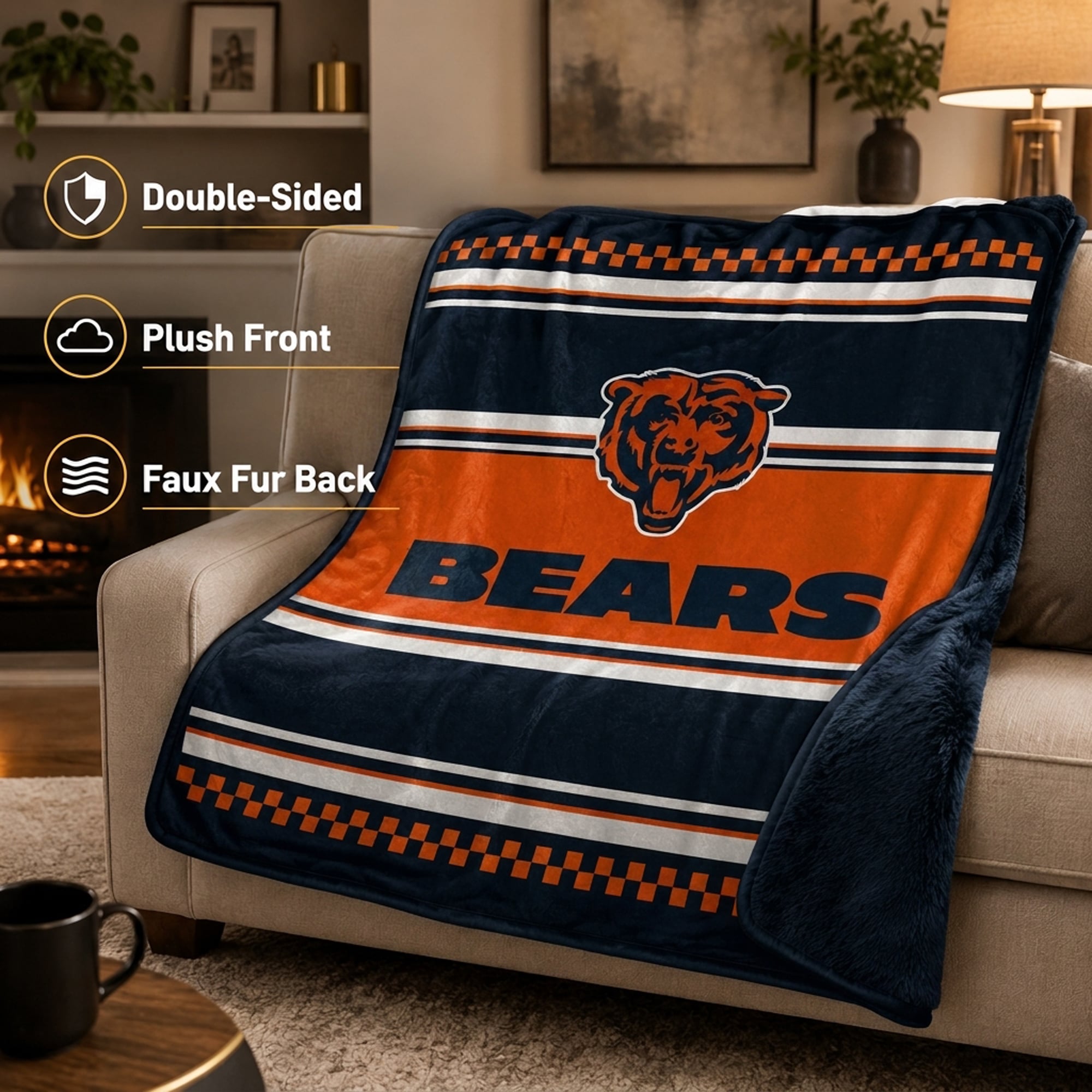 Couverture en fausse fourrure à carreaux Pegasus Chicago Bears 60" x 70"