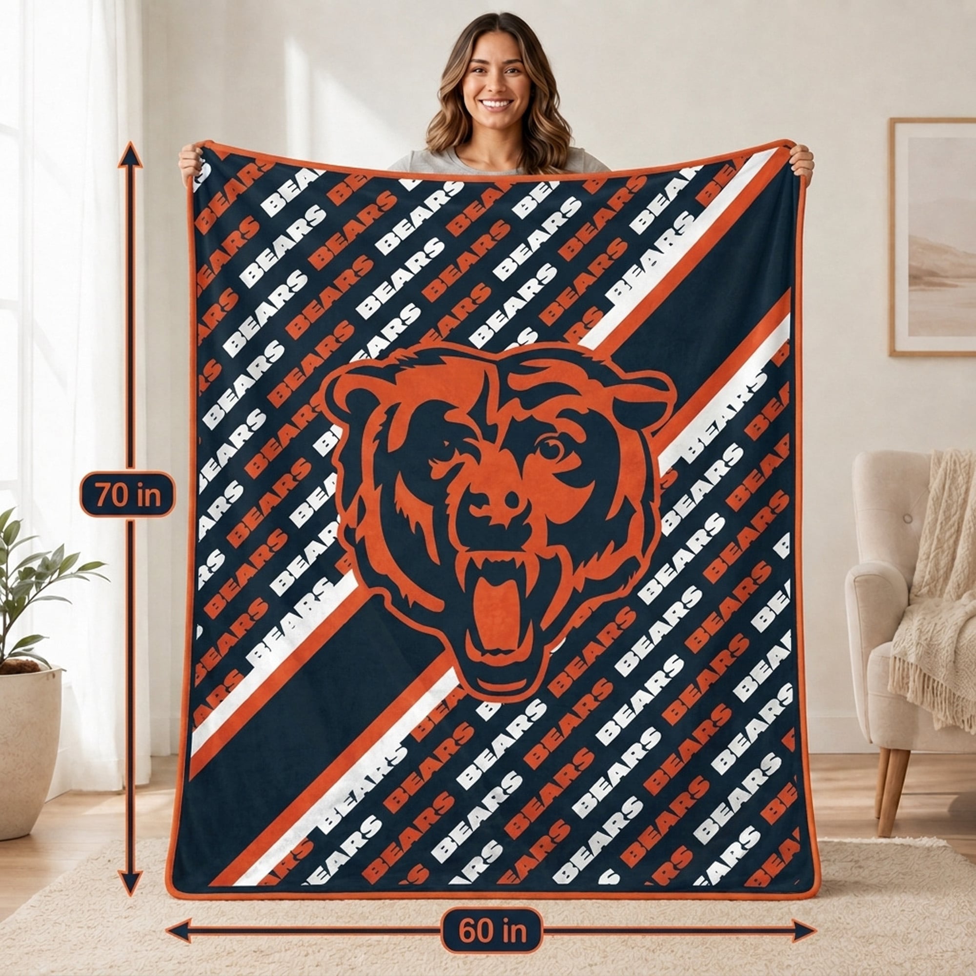 Couverture ultra douce Pegasus Chicago Bears 60" x 70" (diagonale) avec logo et doublure