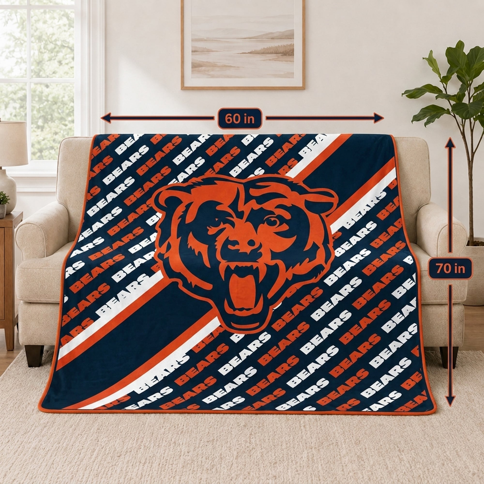 Couverture ultra douce Pegasus Chicago Bears 60" x 70" (diagonale) avec logo et doublure