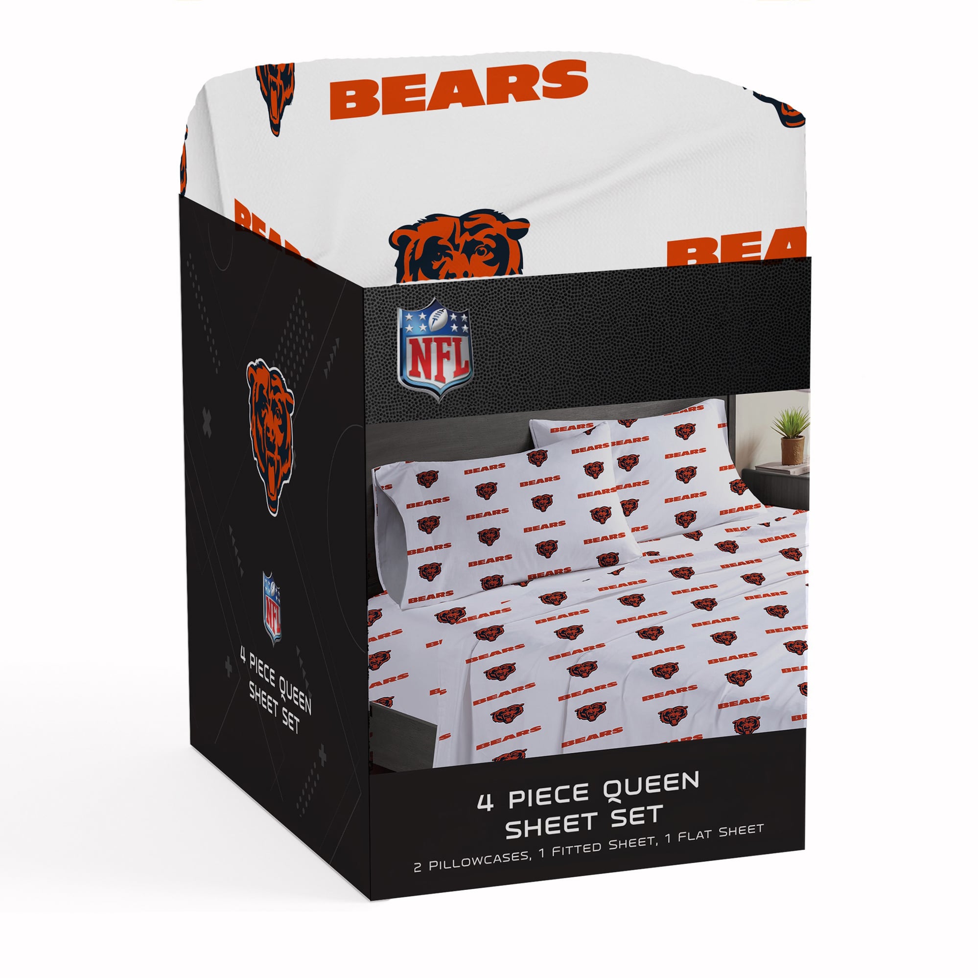Ensemble de draps quatre pièces Pegasus Chicago Bears pour lit queen