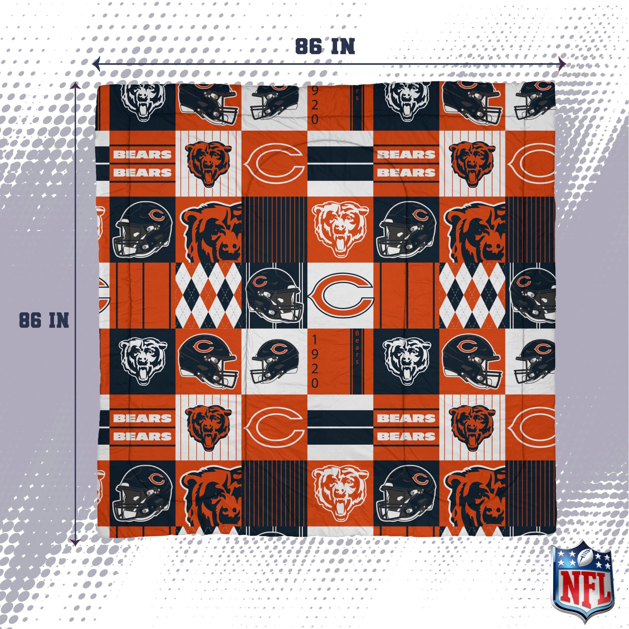 Ensemble de literie trois pièces à carreaux patchwork Pegasus Chicago Bears (grand lit/queen)