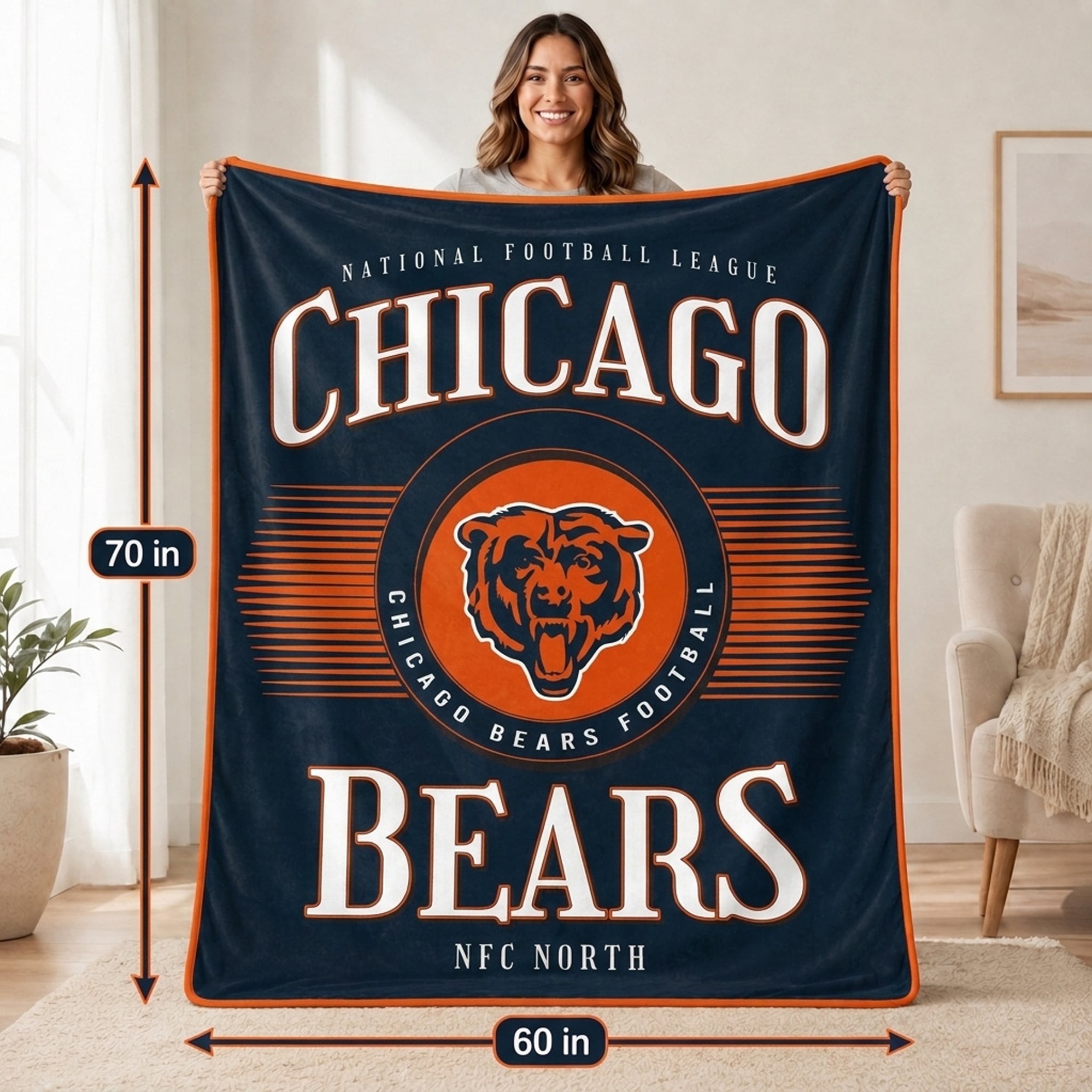 Couverture ultra douce Pegasus Chicago Bears Spotlight Arch 60" x 70"