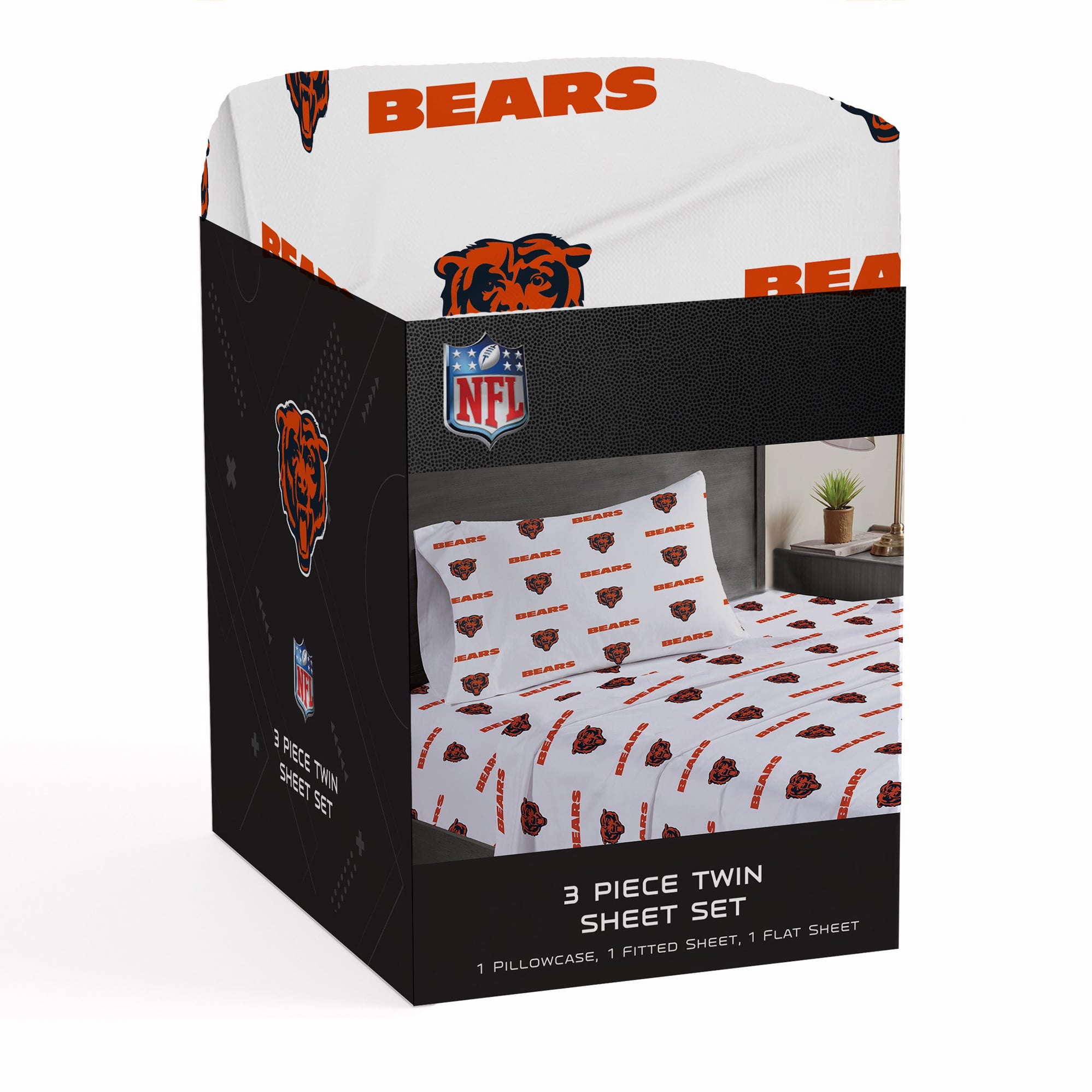 Ensemble de draps trois pièces Pegasus Chicago Bears pour lit simple