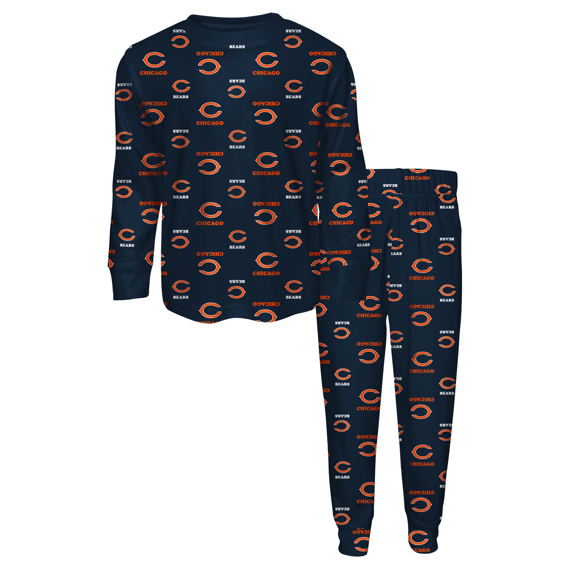 Ensemble pyjama Outerstuff bleu marine à manches longues et pantalon imprimé intégral Chicago Bears pour enfants d'âge préscolaire