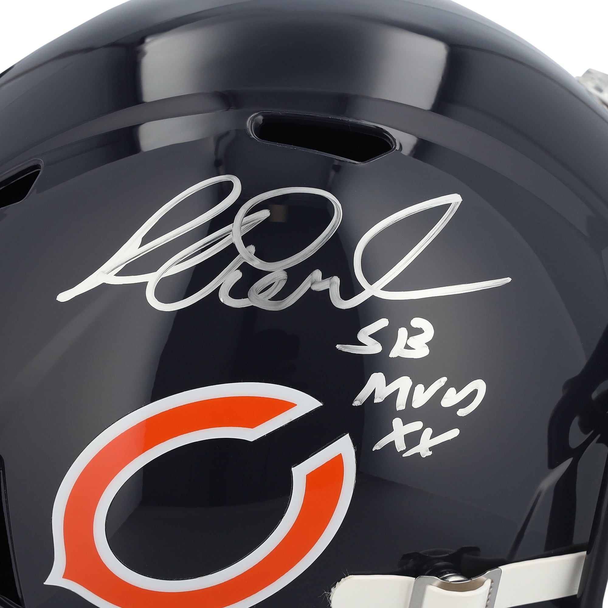 Casque réplique Riddell Speed ​​autographié par Richard Dent des Chicago Bears avec inscription « SB XX MVP »