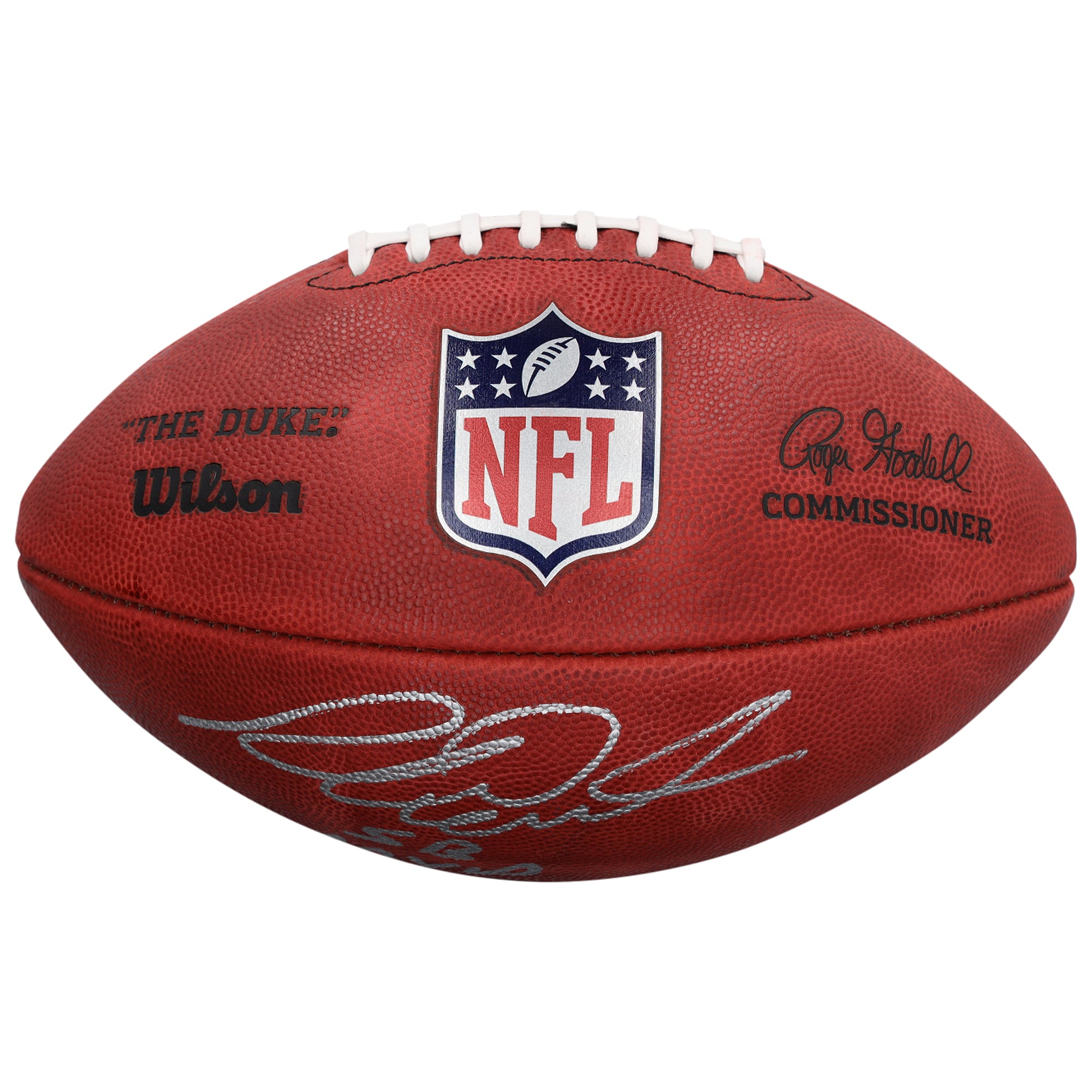 Ballon de football Wilson Duke en couleur, autographié par Richard Dent des Chicago Bears, avec inscription « SB XX MVP ».