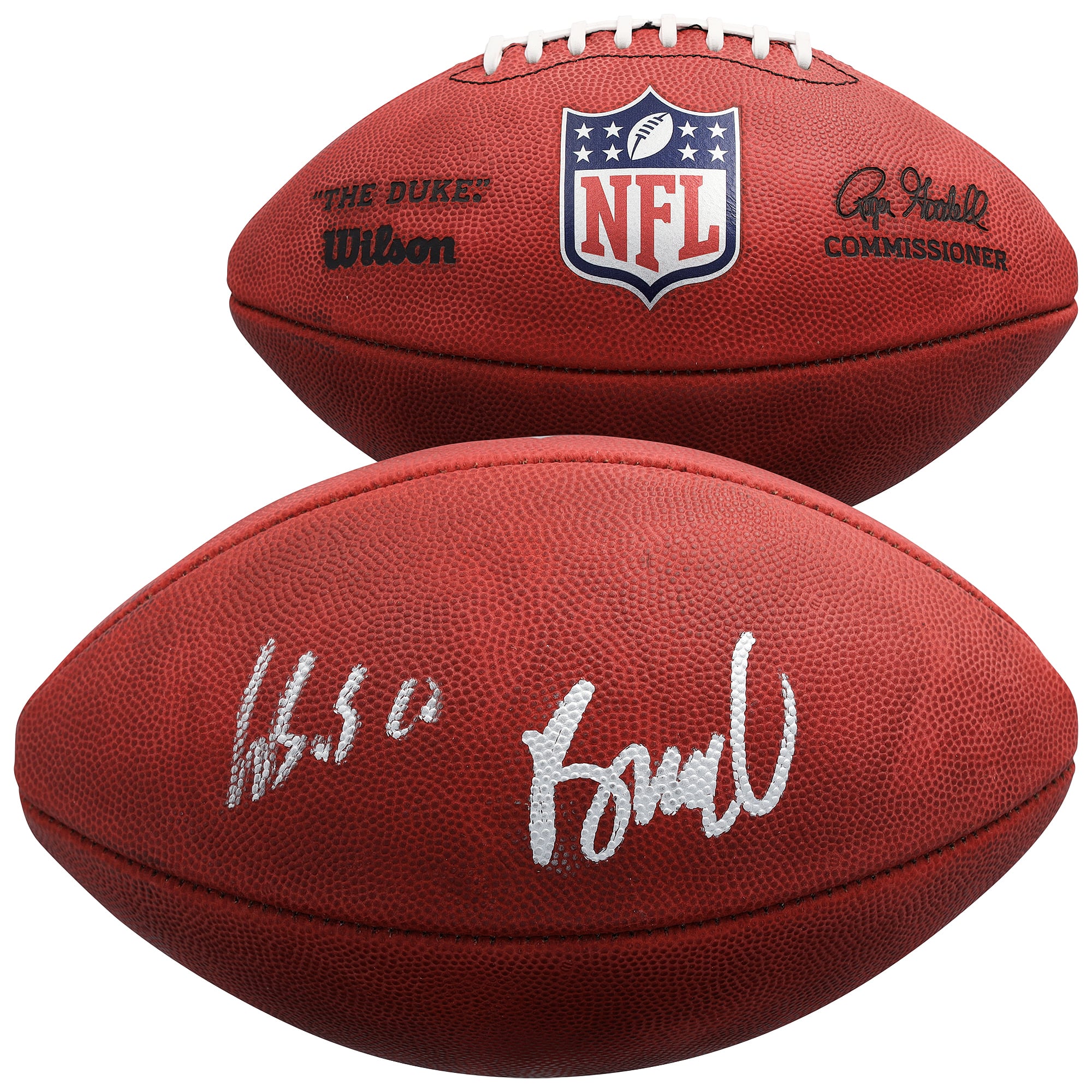 Ballon de football américain Duke en couleur, autographié par Rome Odunze et Luther Burden III des Chicago Bears.