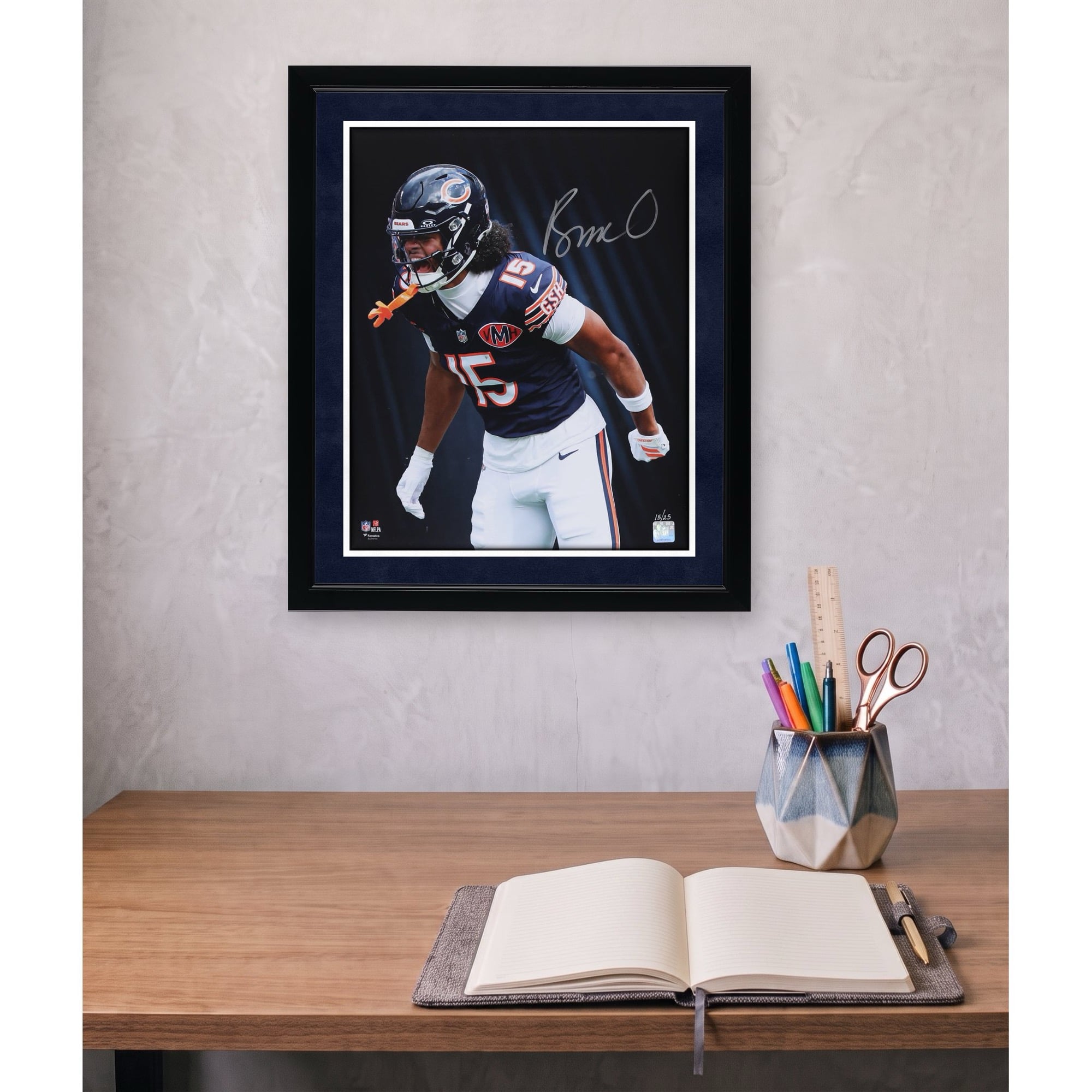 Rome Odunze Chicago Bears Autographed 16" x 20" Unleashed Black Spotlight Photograph with Silver Signature - Limited Edition of 25