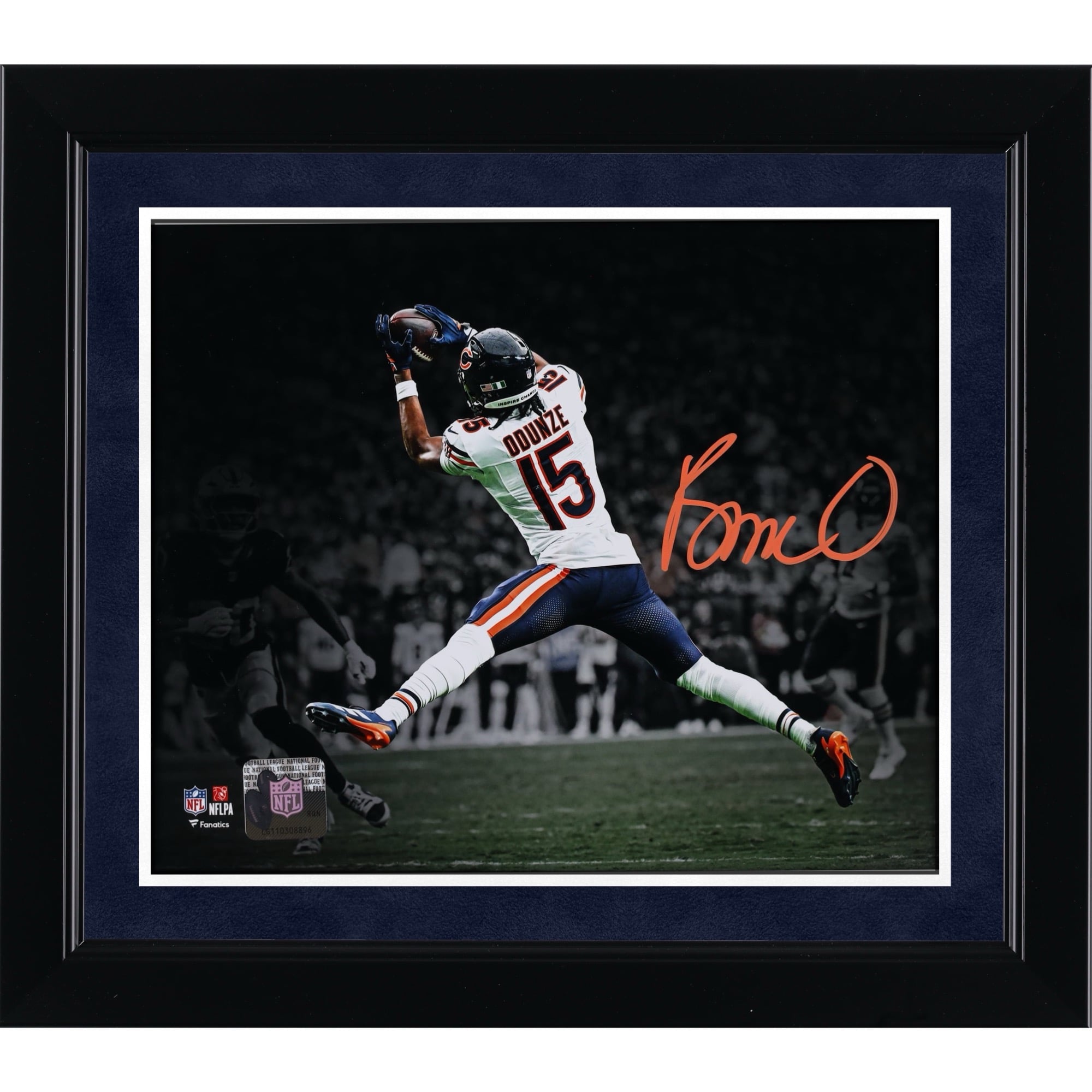 Rome Odunze Chicago Bears Autographed 8" x 10" Leaping Catch Spotlight Photograph