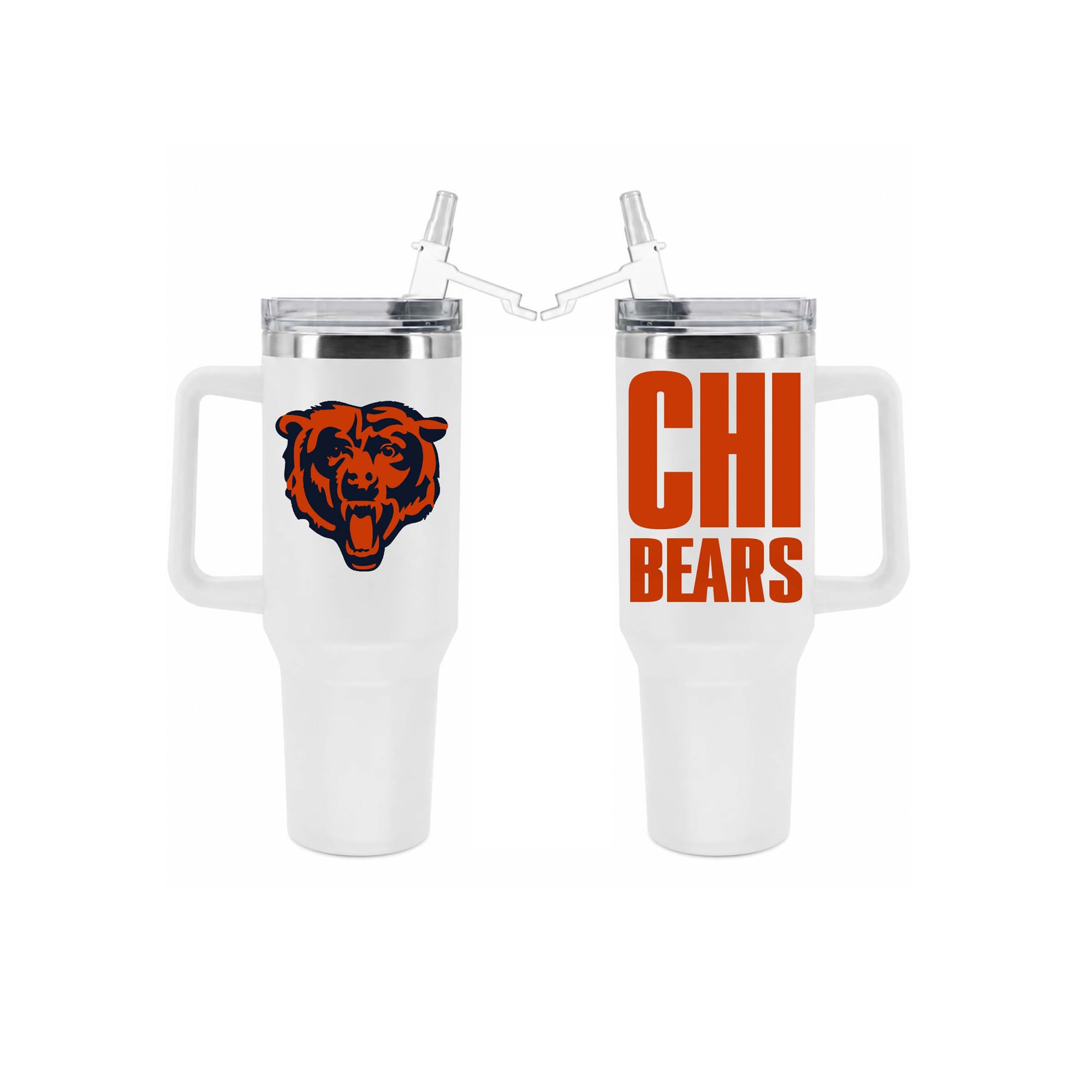 Gobelet isotherme Chicago Bears de 1,2 L (40 oz) en acier inoxydable avec paille rabattable, par The Memory Company.