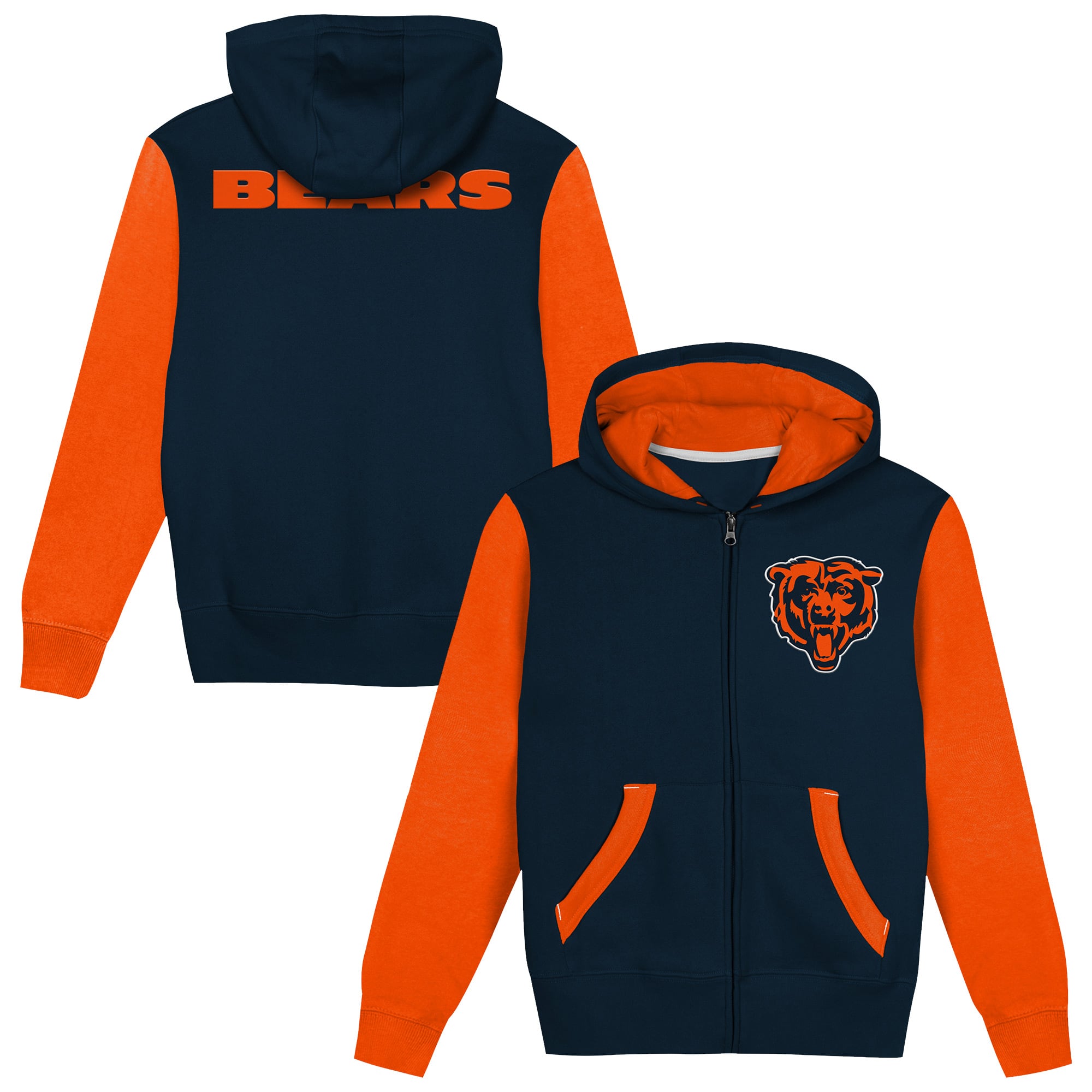 Sweat à capuche zippé Outerstuff bleu marine/orange Chicago Bears Stadium pour tout-petit