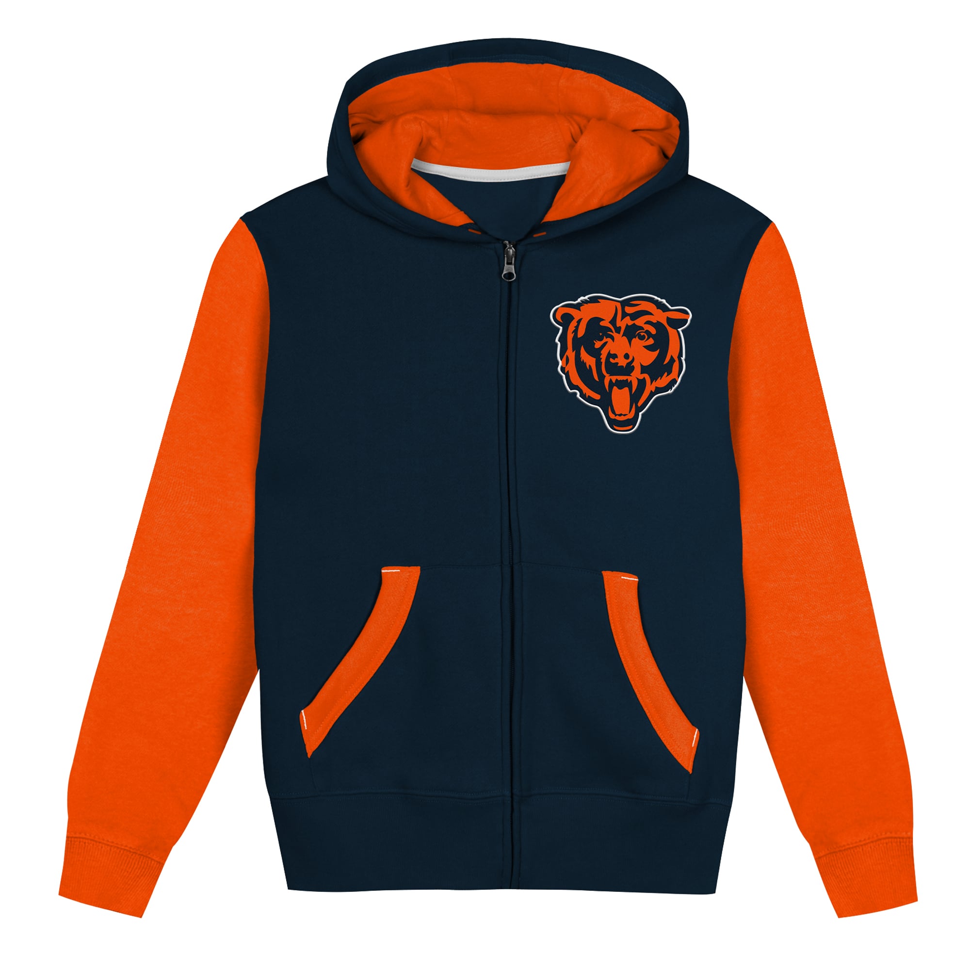 Sweat à capuche zippé Outerstuff bleu marine/orange Chicago Bears Stadium pour tout-petit